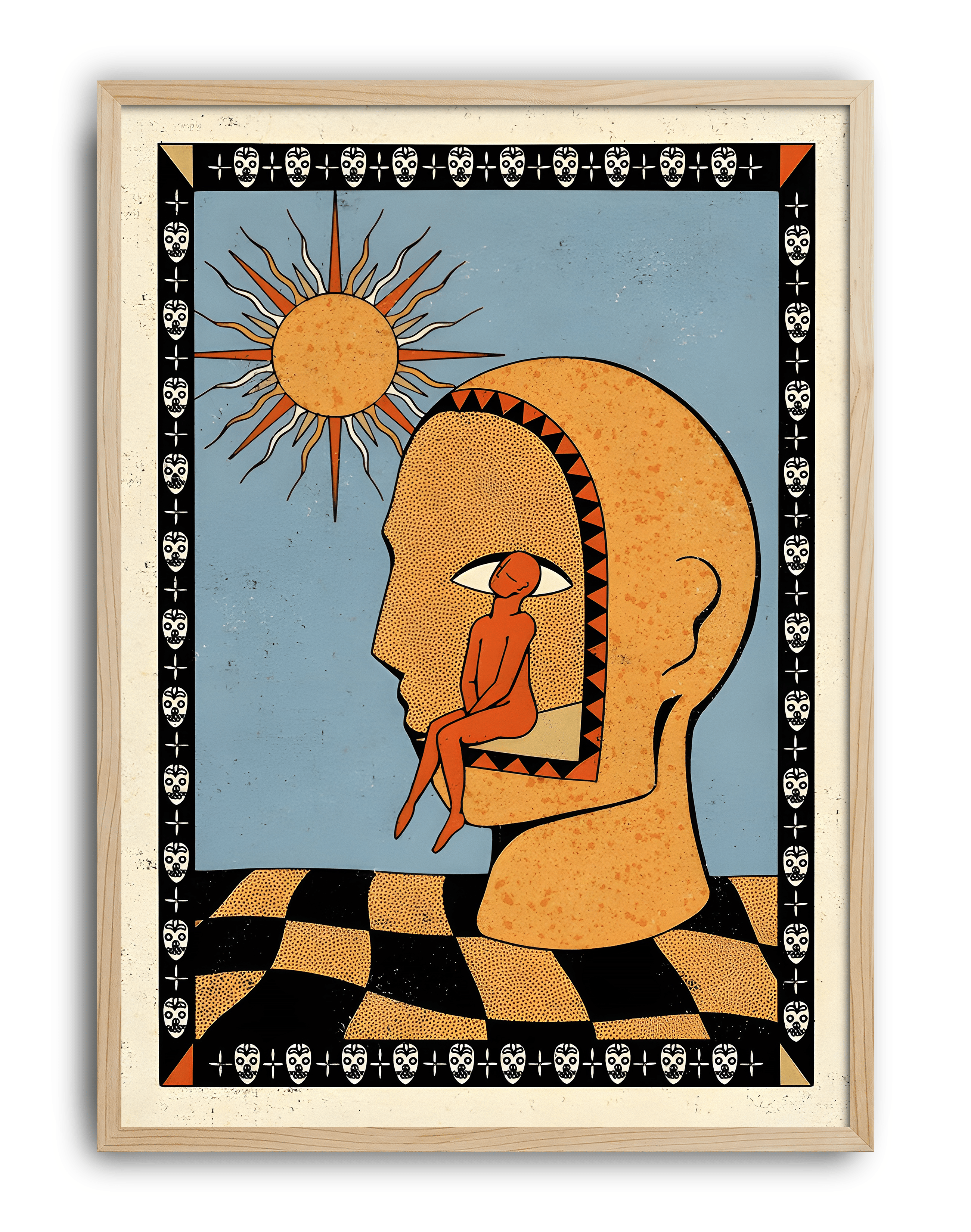 Solar Mind Modern Duvar Tablosu – Mavi Turuncu Sürreal Poster