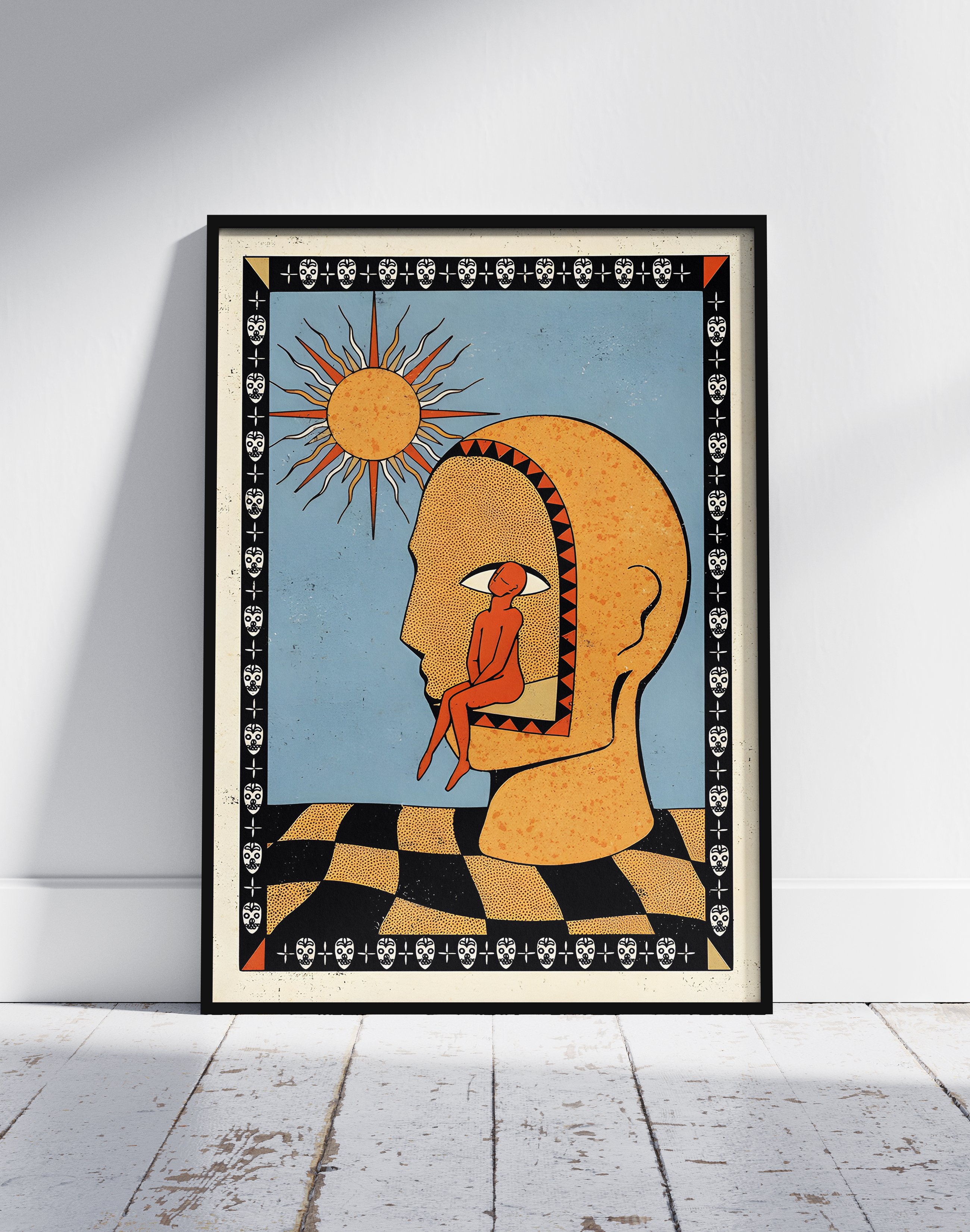 Solar Mind Modern Duvar Tablosu – Mavi Turuncu Sürreal Poster