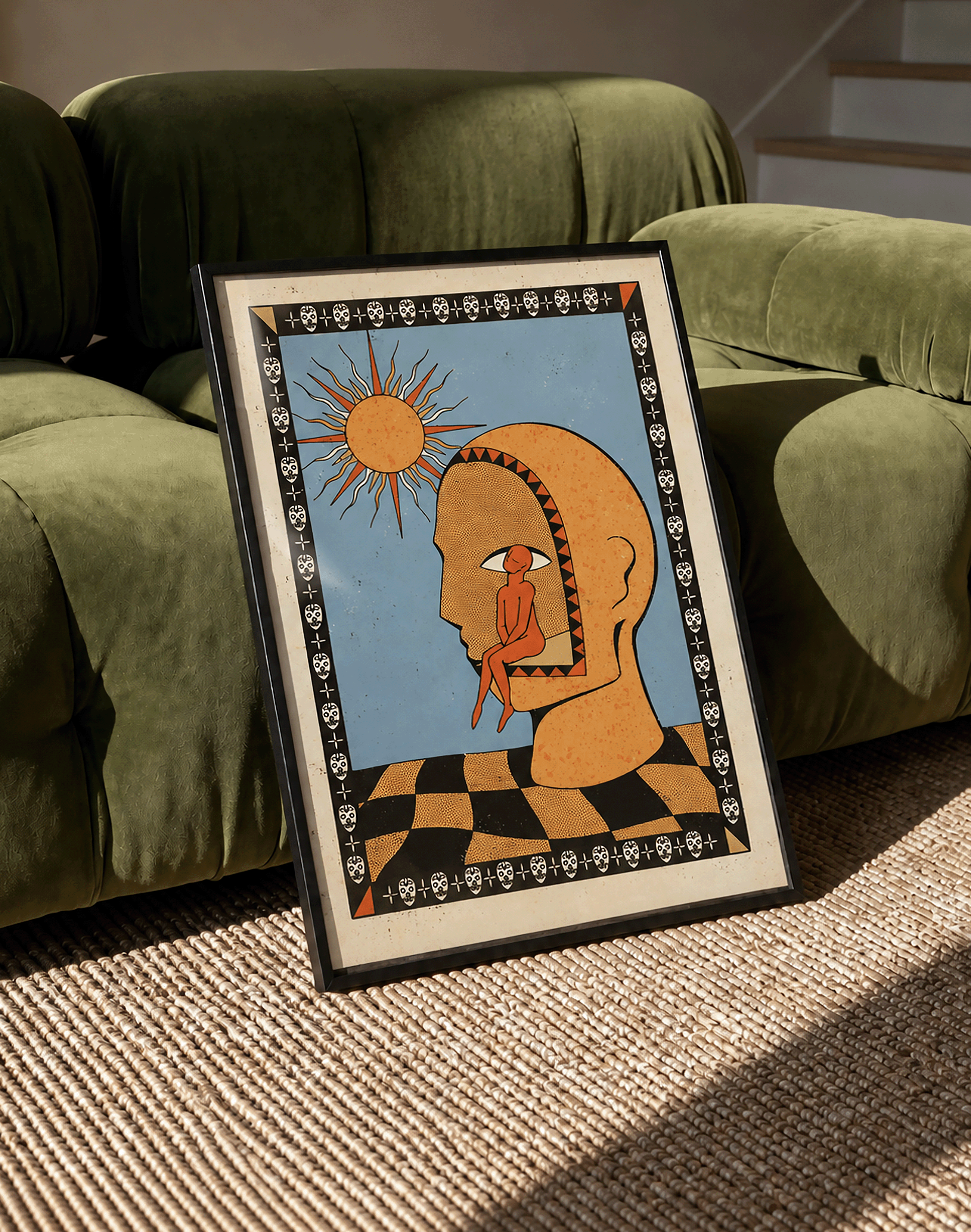 Solar Mind Modern Duvar Tablosu – Mavi Turuncu Sürreal Poster