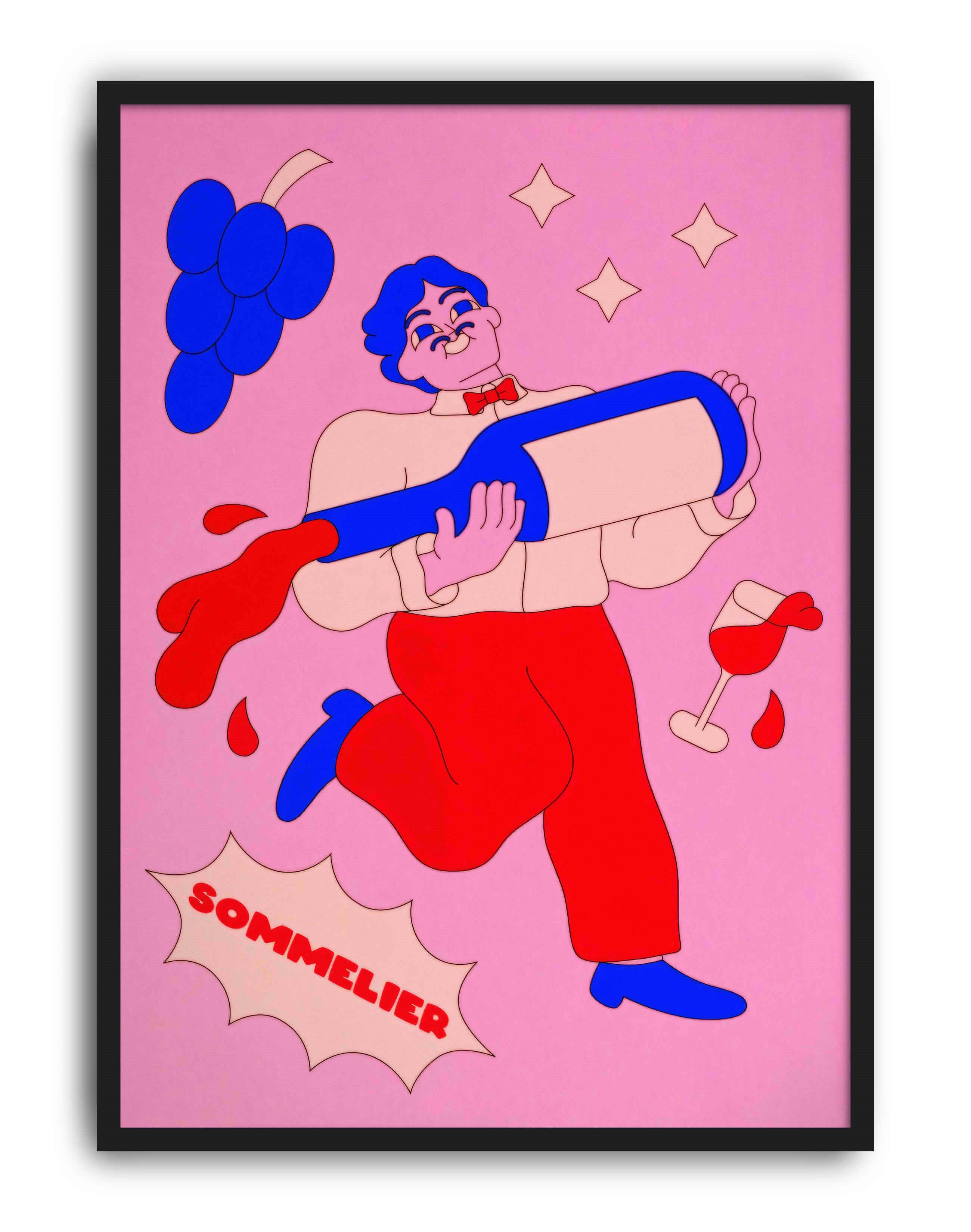 Sommelier Modern Duvar Tablosu - Pembe Kırmızı Şarap Figüratif Poster