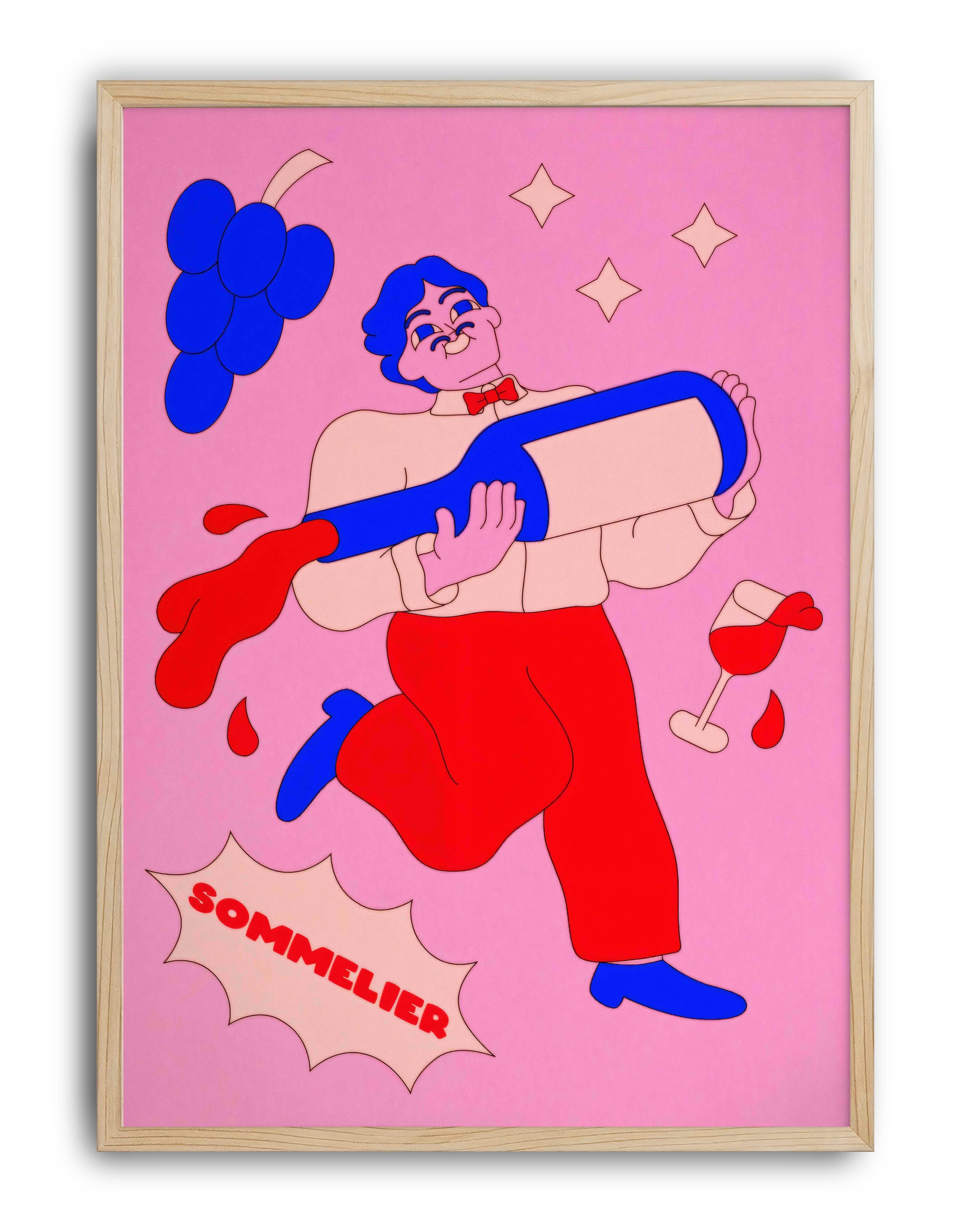 Sommelier Modern Duvar Tablosu - Pembe Kırmızı Şarap Figüratif Poster