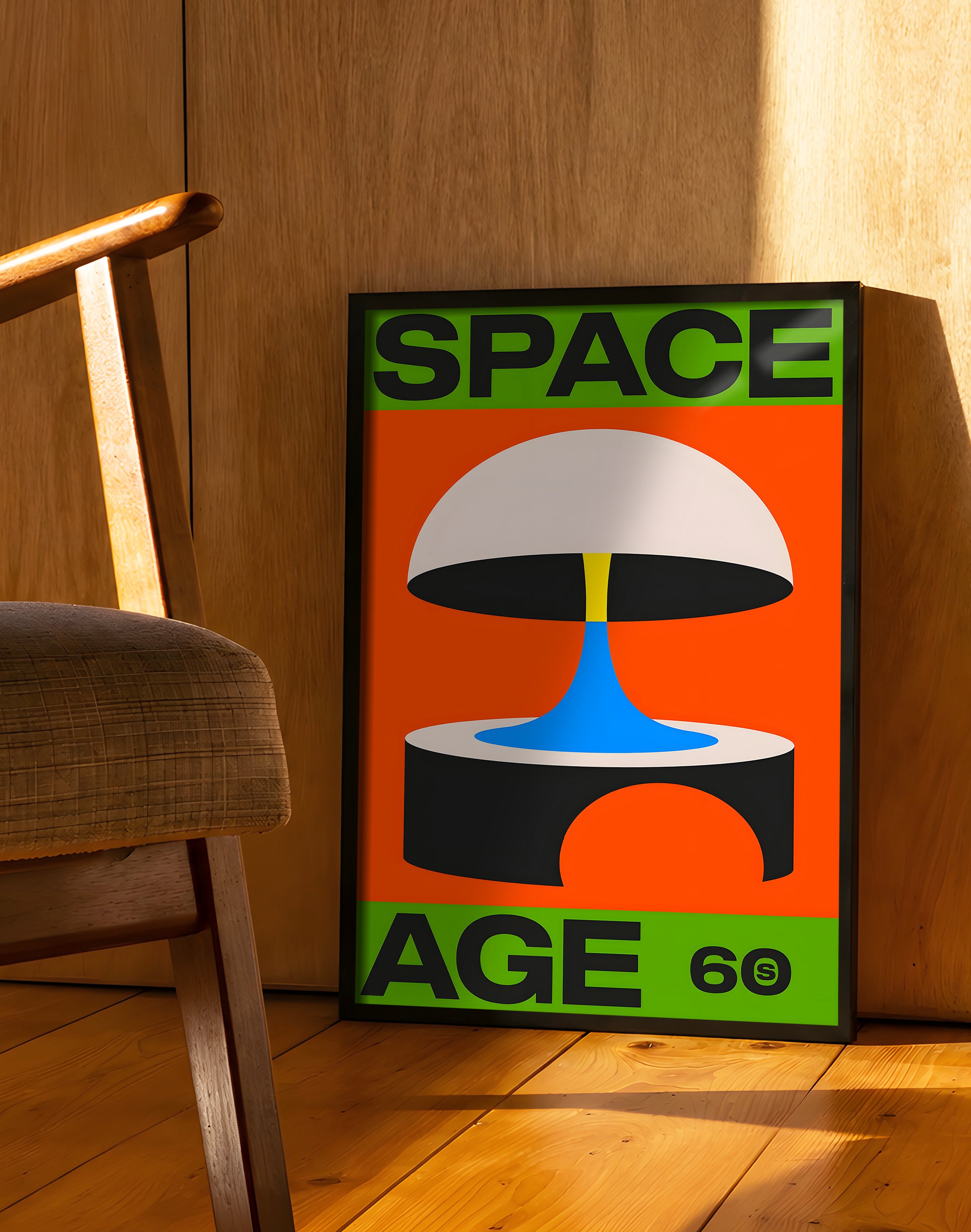Space Age 60 Modern Duvar Tablosu – Turuncu Yeşil Retro Poster