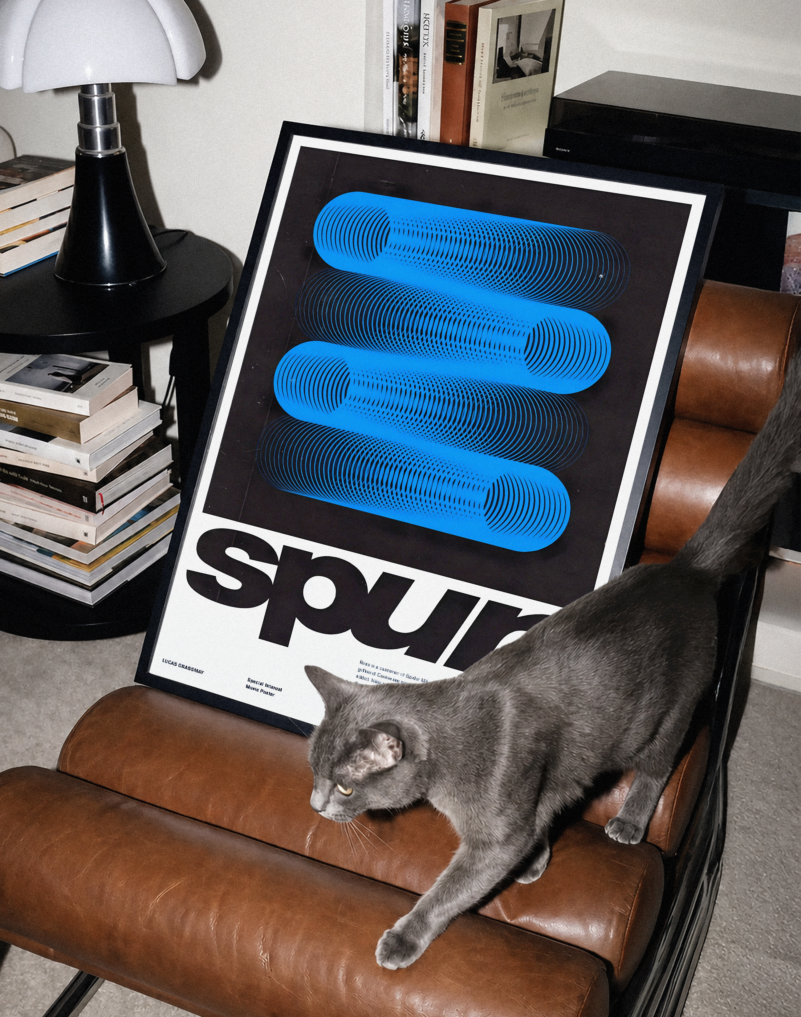 Spin Wave Modern Duvar Tablosu – Mavi Siyah Optik Abstract Poster