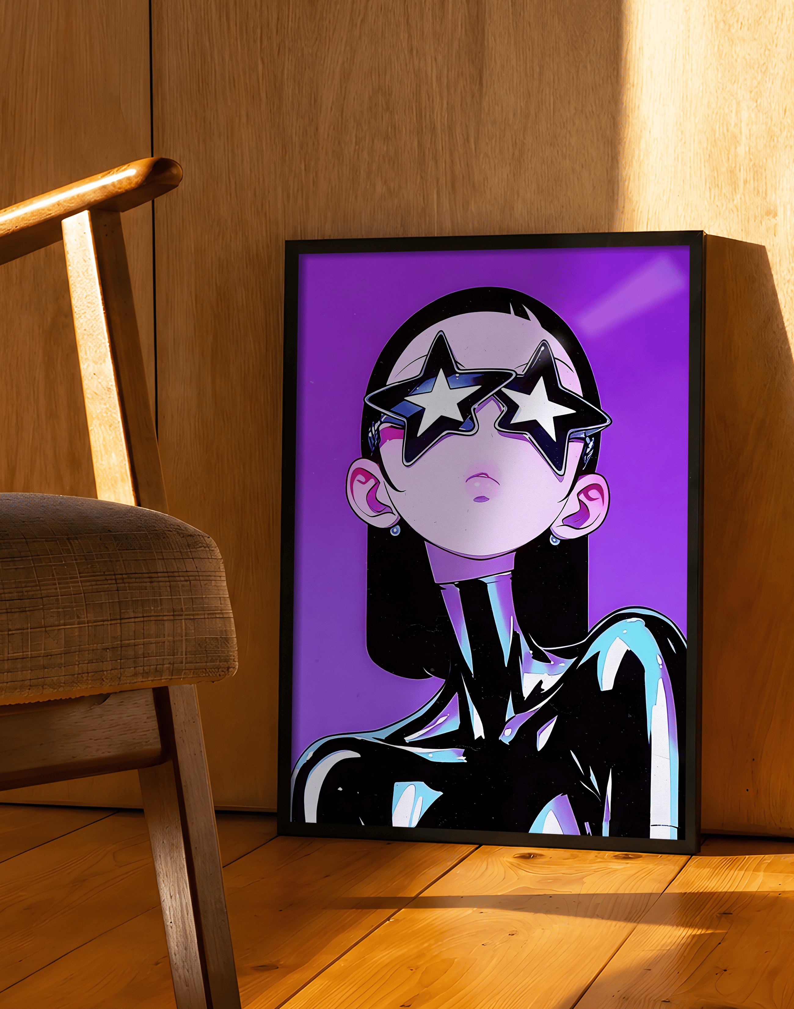 Star Gaze Modern Duvar Tablosu – Mor Anime Figüratif Poster