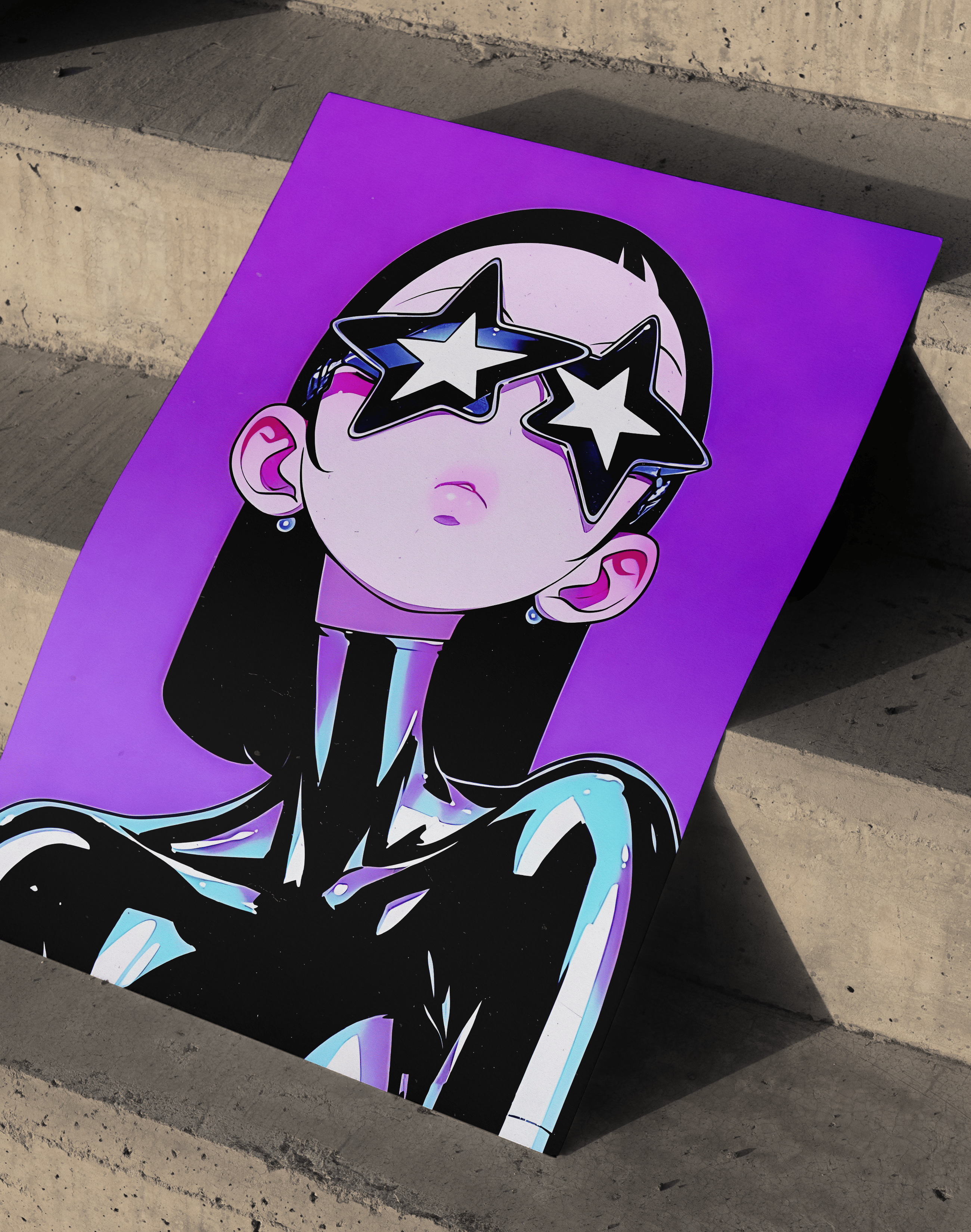 Star Gaze Modern Duvar Tablosu – Mor Anime Figüratif Poster
