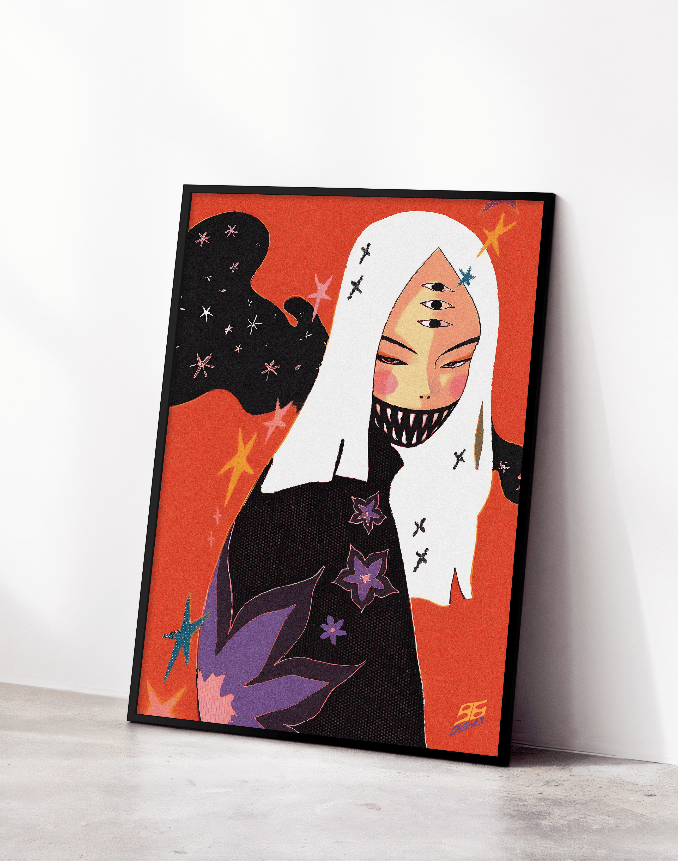 Starlit Oni Modern Duvar Tablosu – Turuncu Japon Figüratif Poster