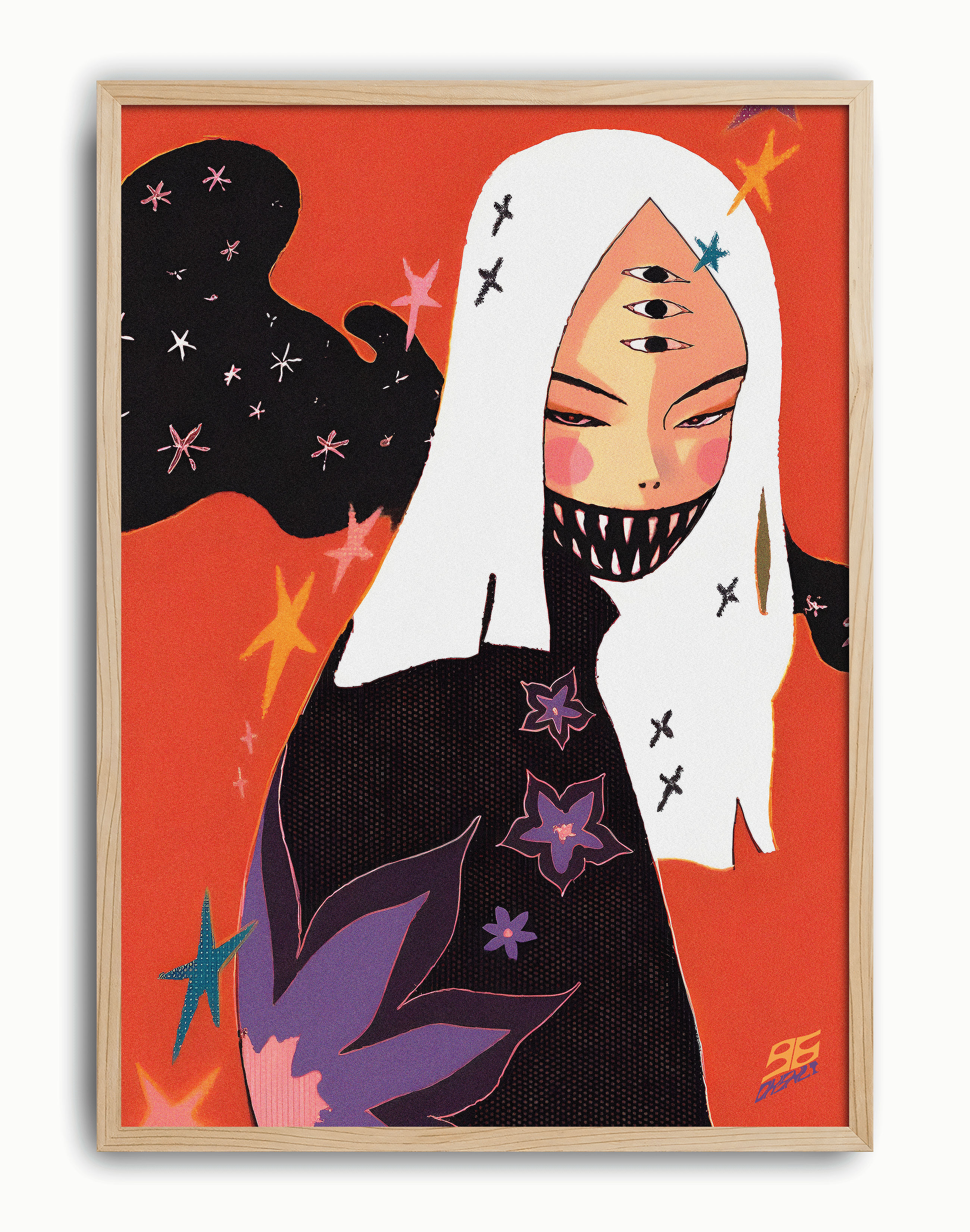 Starlit Oni Modern Duvar Tablosu – Turuncu Japon Figüratif Poster