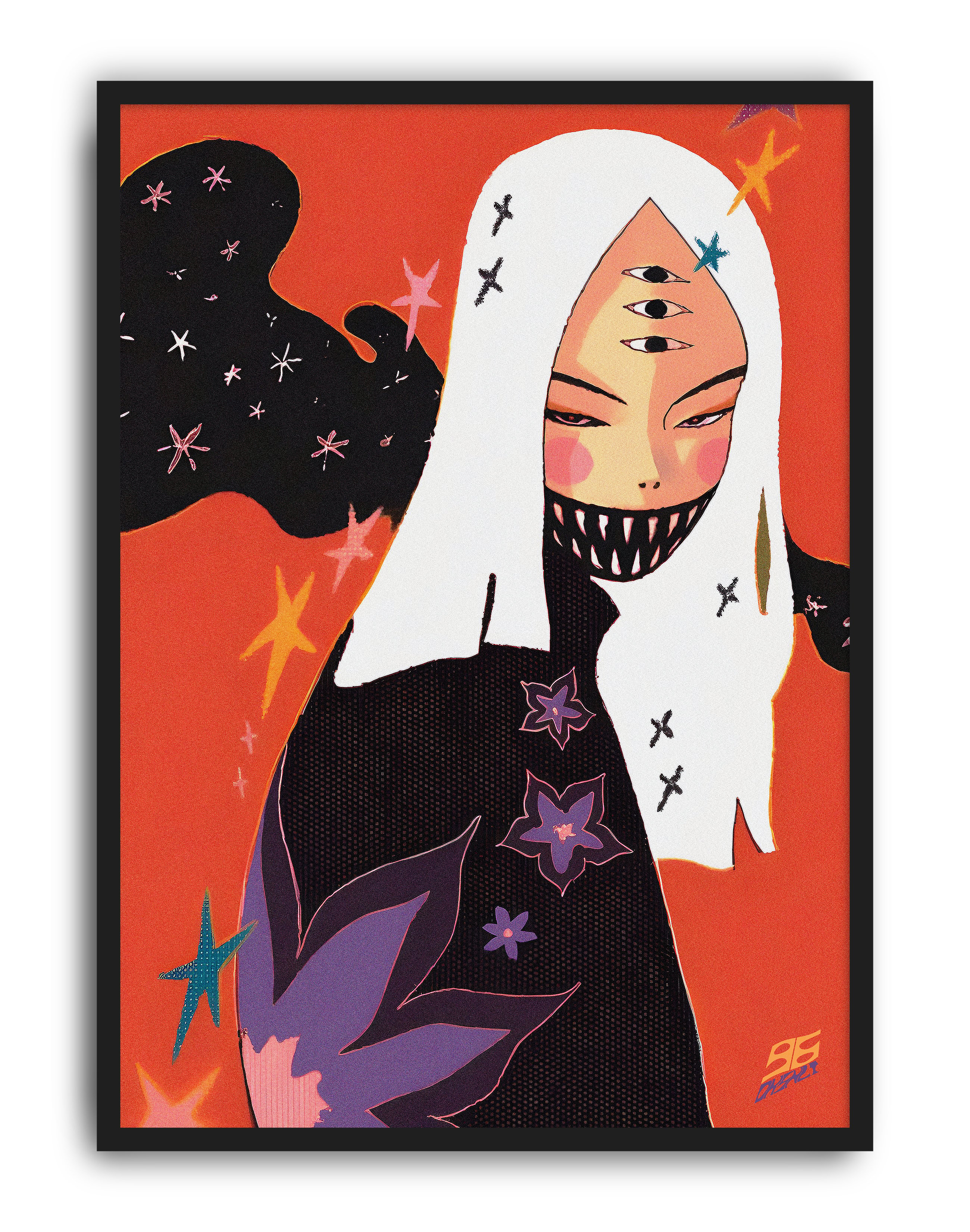 Starlit Oni Modern Duvar Tablosu – Turuncu Japon Figüratif Poster