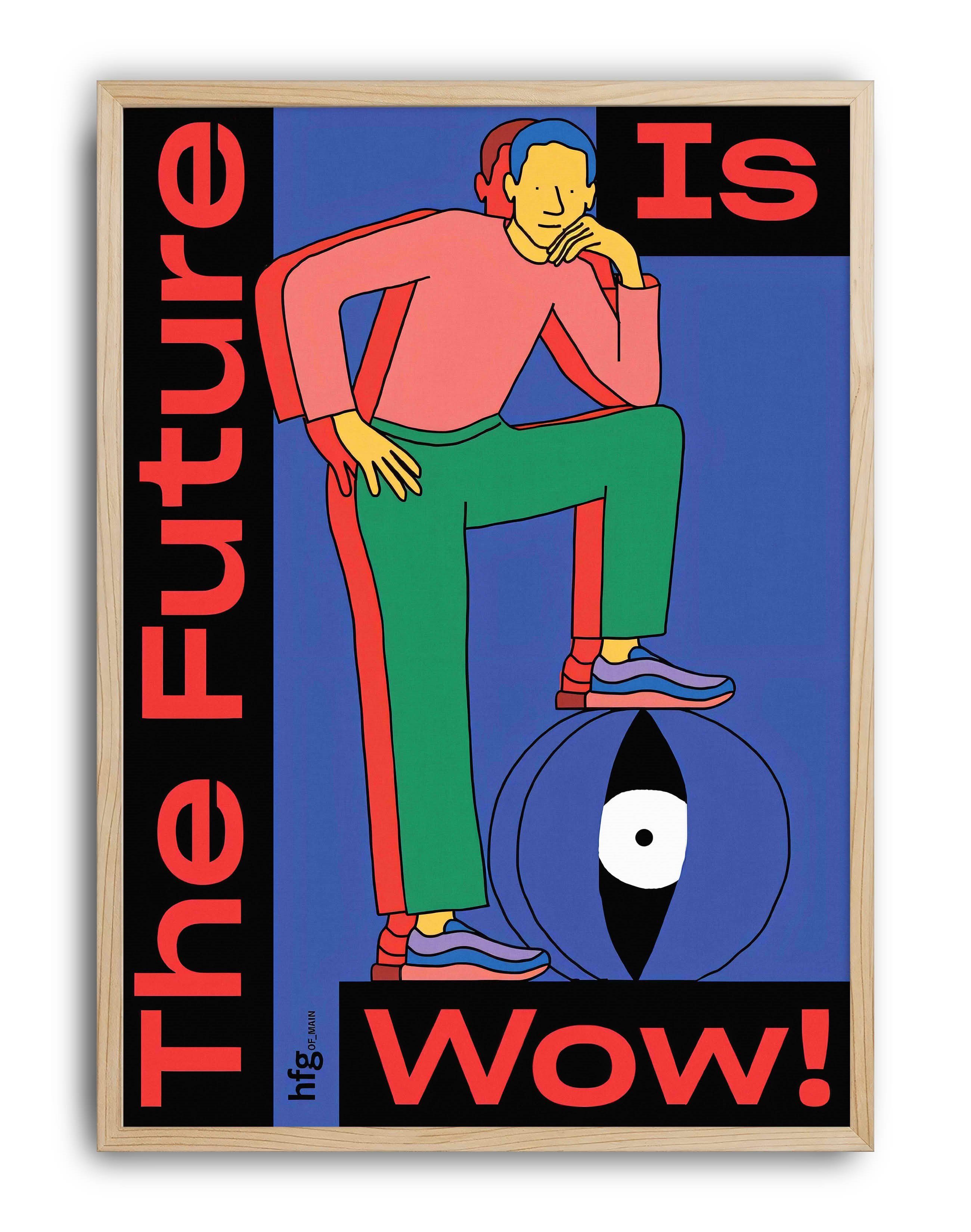 The Future Is Wow Modern Duvar Tablosu - Mavi Kırmızı Figüratif Poster