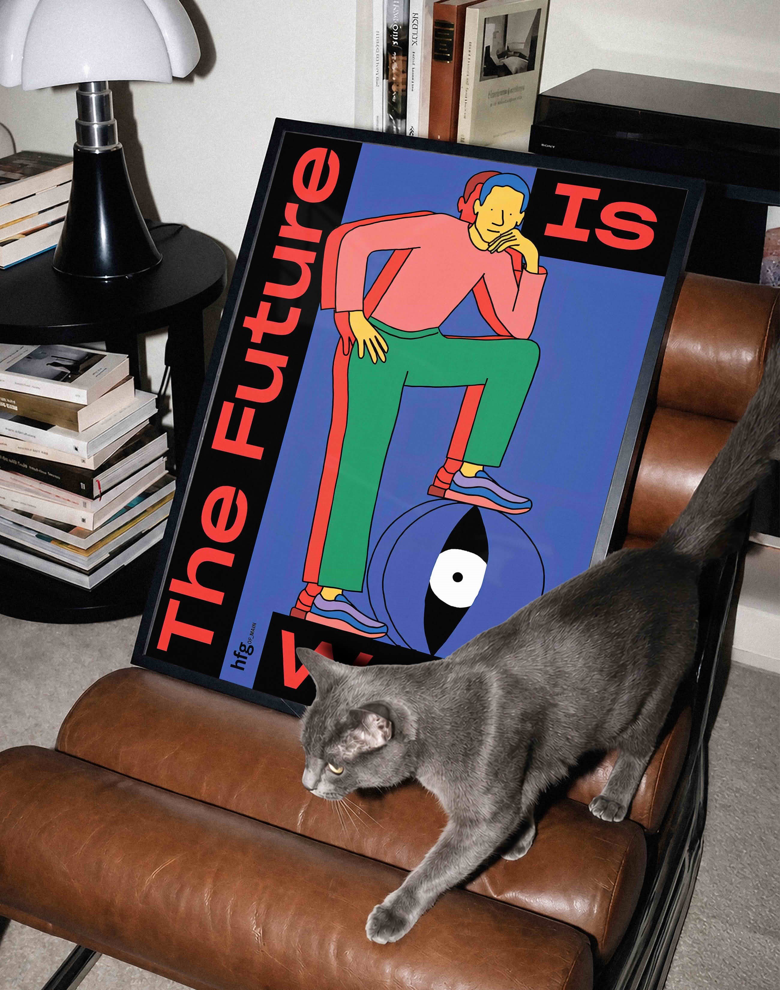 The Future Is Wow Modern Duvar Tablosu - Mavi Kırmızı Figüratif Poster