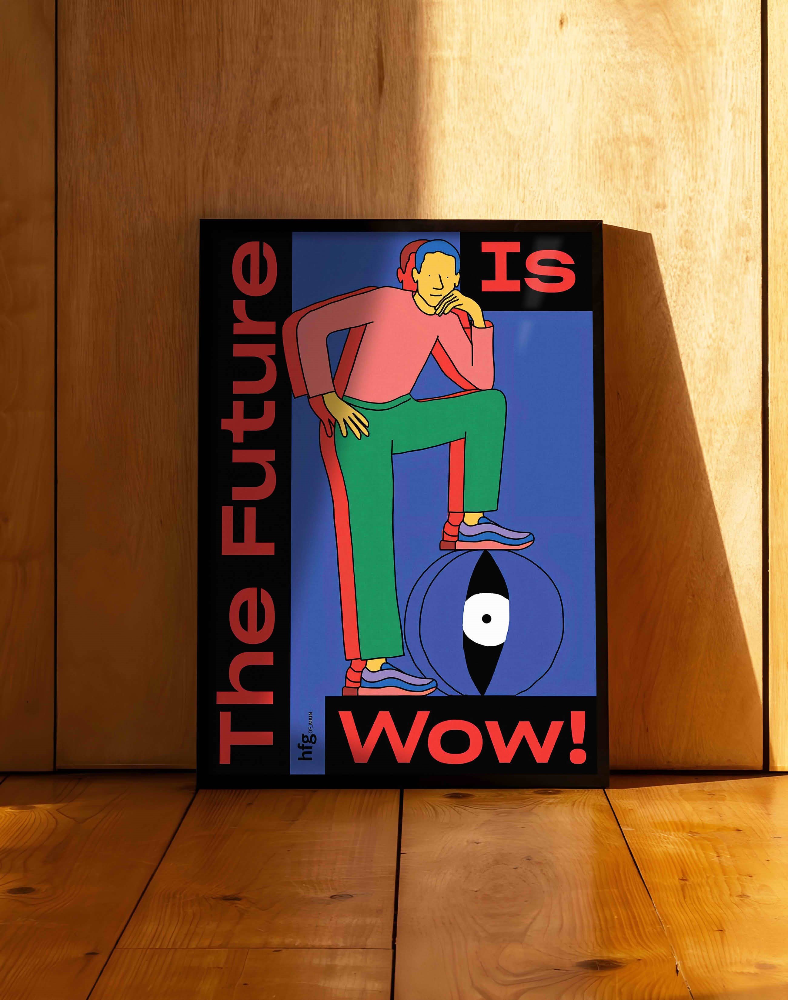 The Future Is Wow Modern Duvar Tablosu - Mavi Kırmızı Figüratif Poster