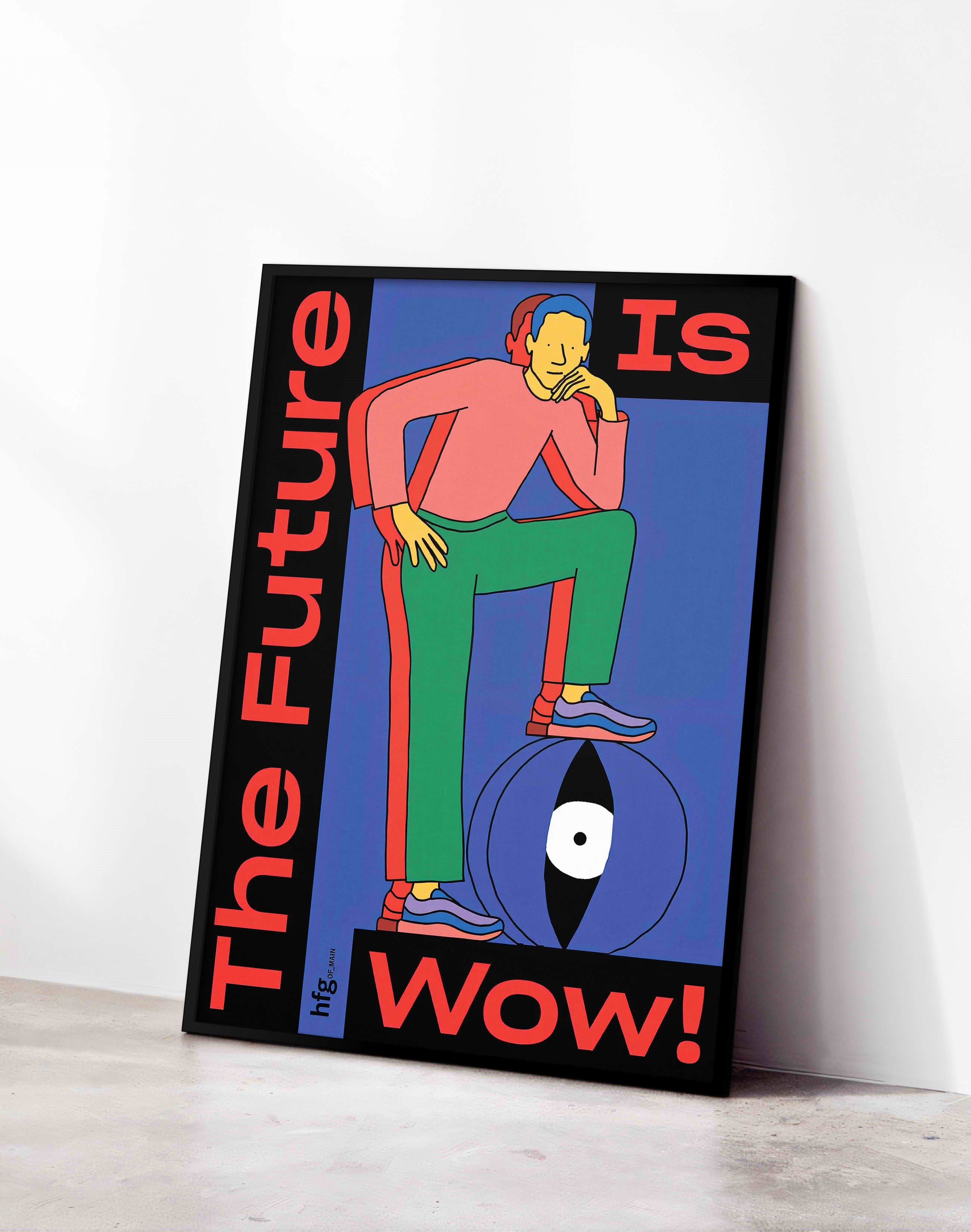 The Future Is Wow Modern Duvar Tablosu - Mavi Kırmızı Figüratif Poster