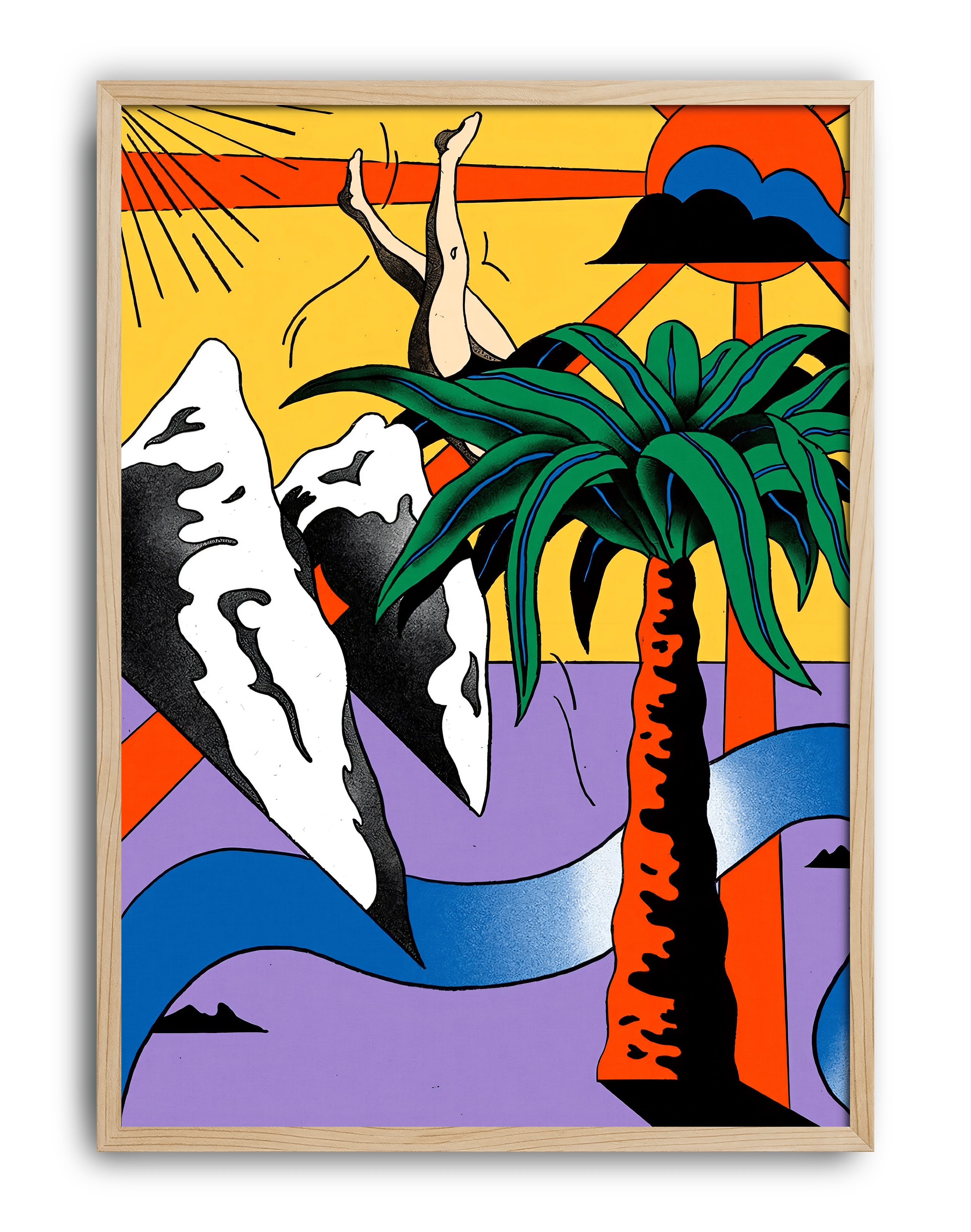 Tropical Dive Modern Duvar Tablosu – Renkli Sürreal Palmiyeli Poster
