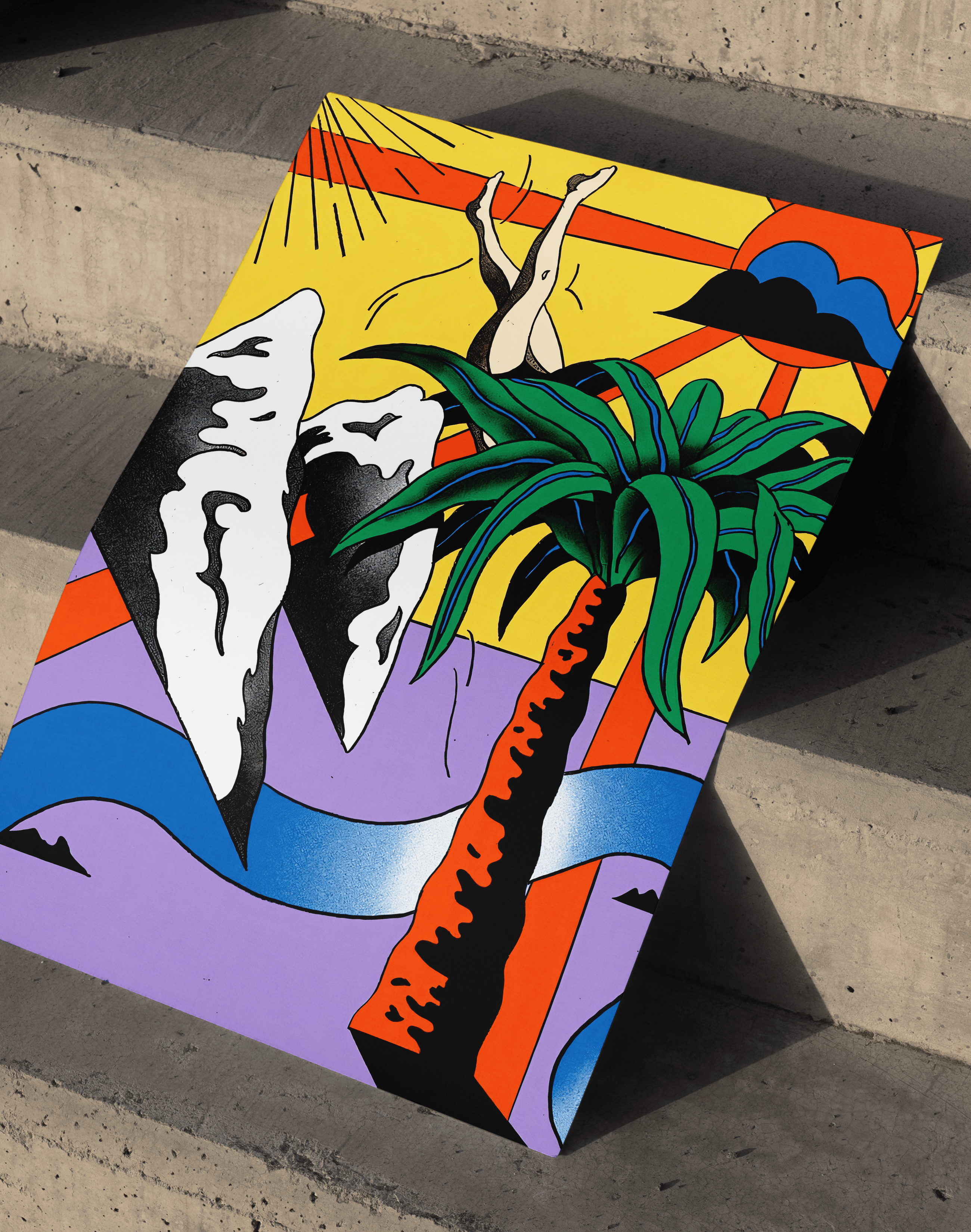 Tropical Dive Modern Duvar Tablosu – Renkli Sürreal Palmiyeli Poster