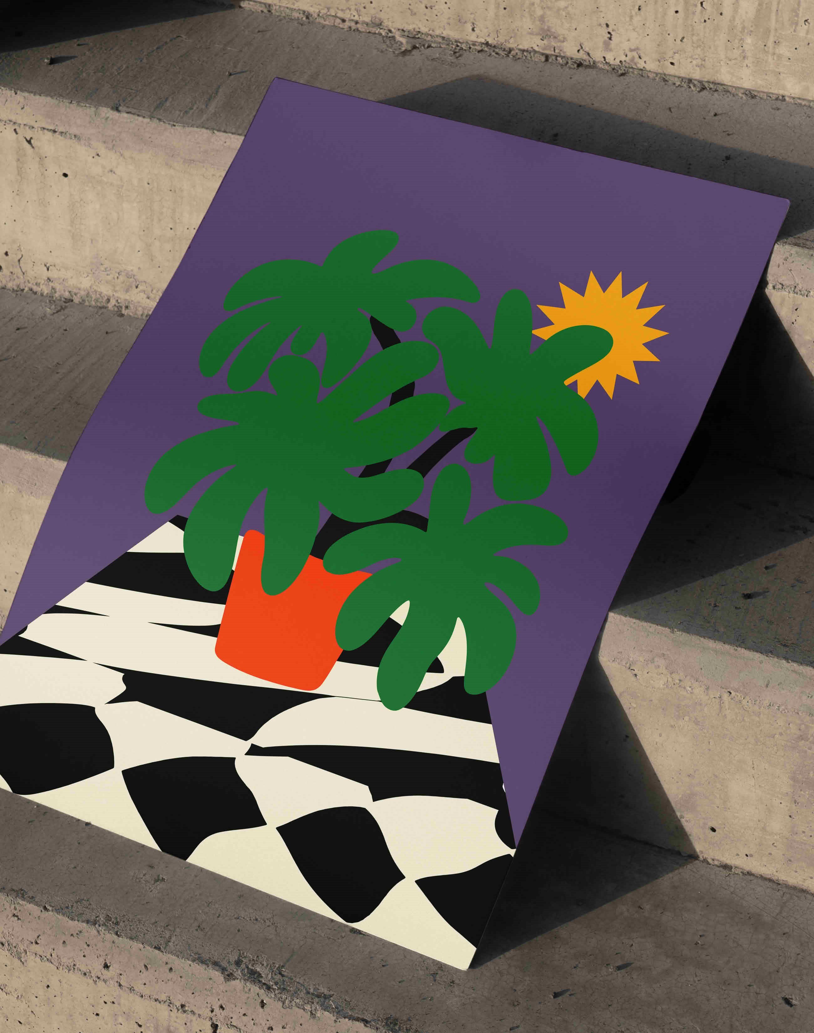 Tropical Sun Mor Yeşil Retro Bitki Duvar Tablosu