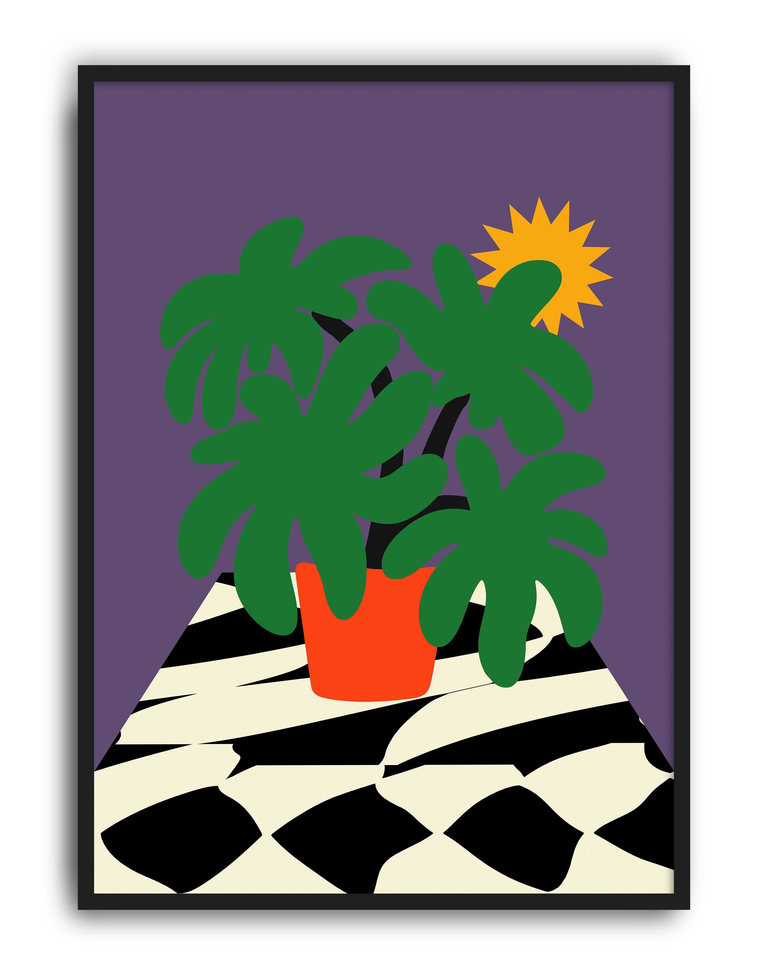 Tropical Sun Mor Yeşil Retro Bitki Duvar Tablosu
