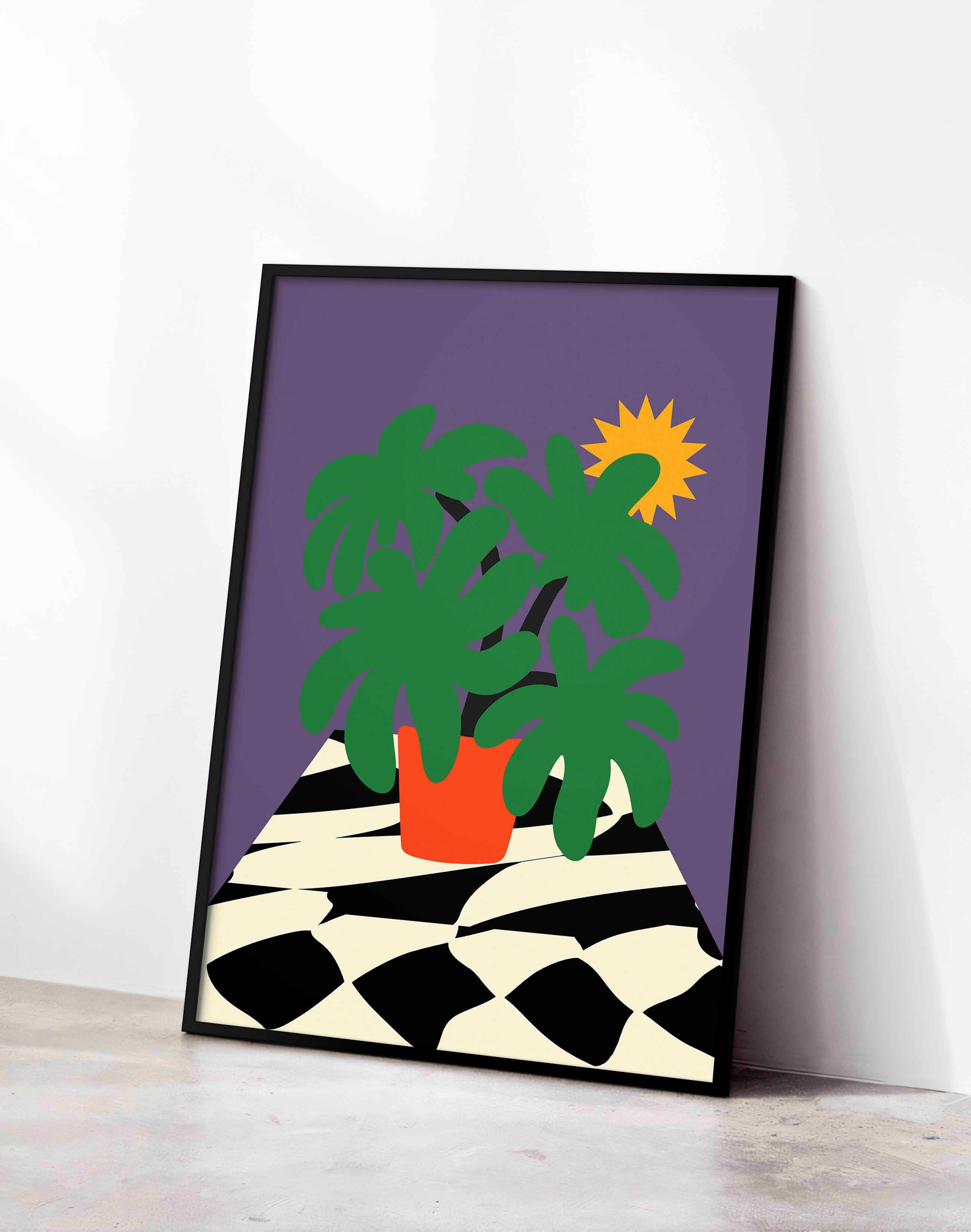 Tropical Sun Mor Yeşil Retro Bitki Duvar Tablosu