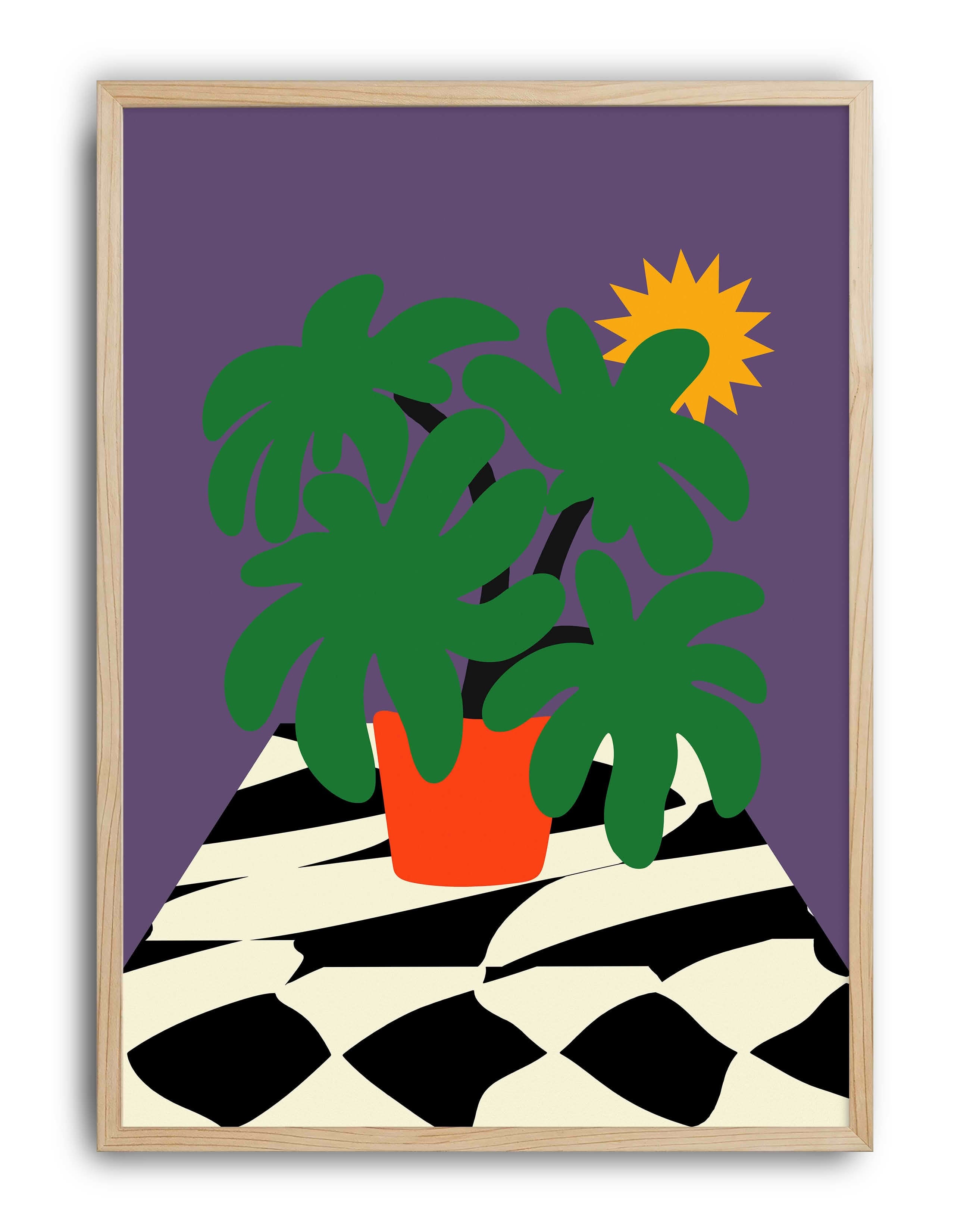 Tropical Sun Mor Yeşil Retro Bitki Duvar Tablosu