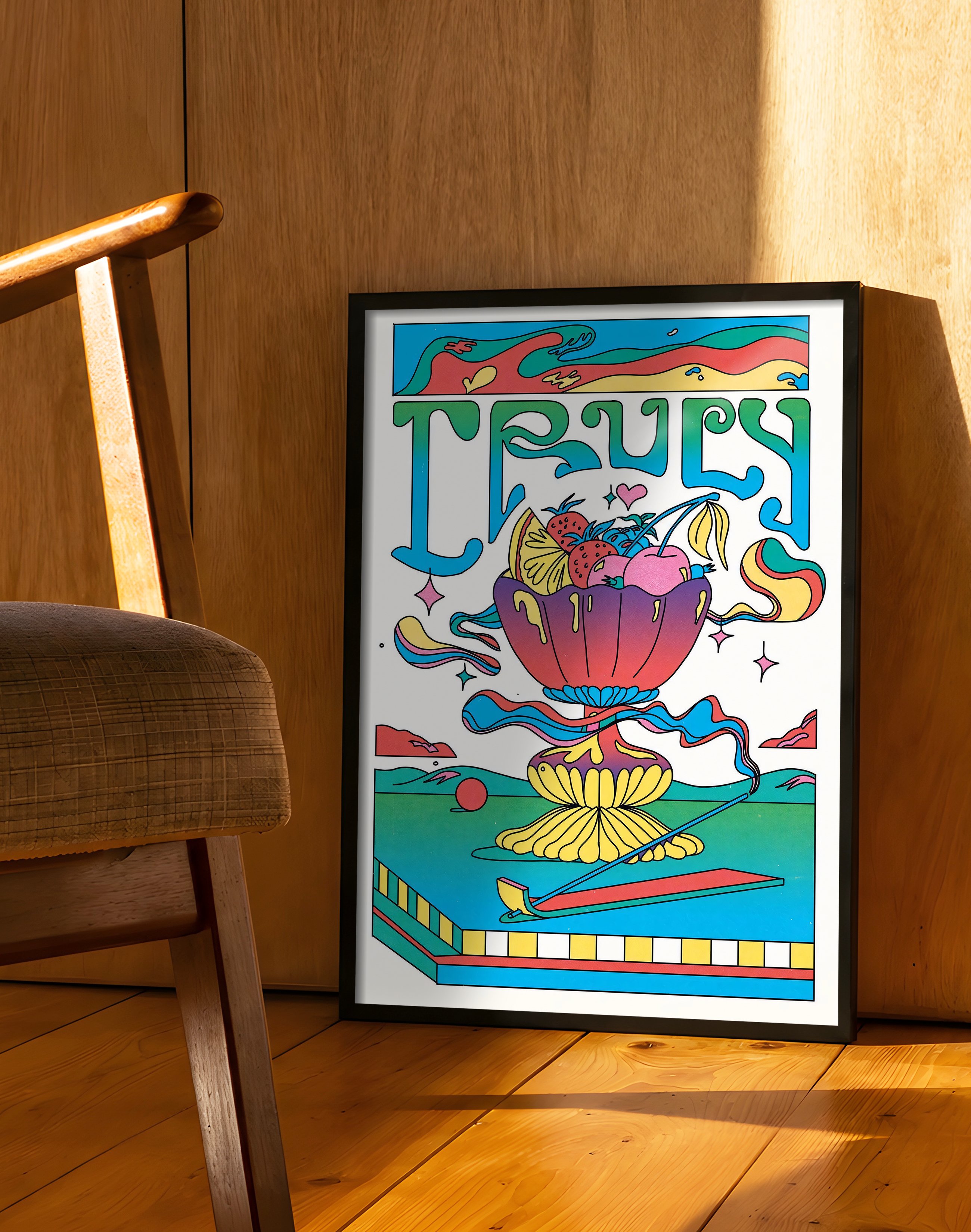 Truly Fruits Modern Duvar Tablosu – Renkli Meyve Kupası Poster