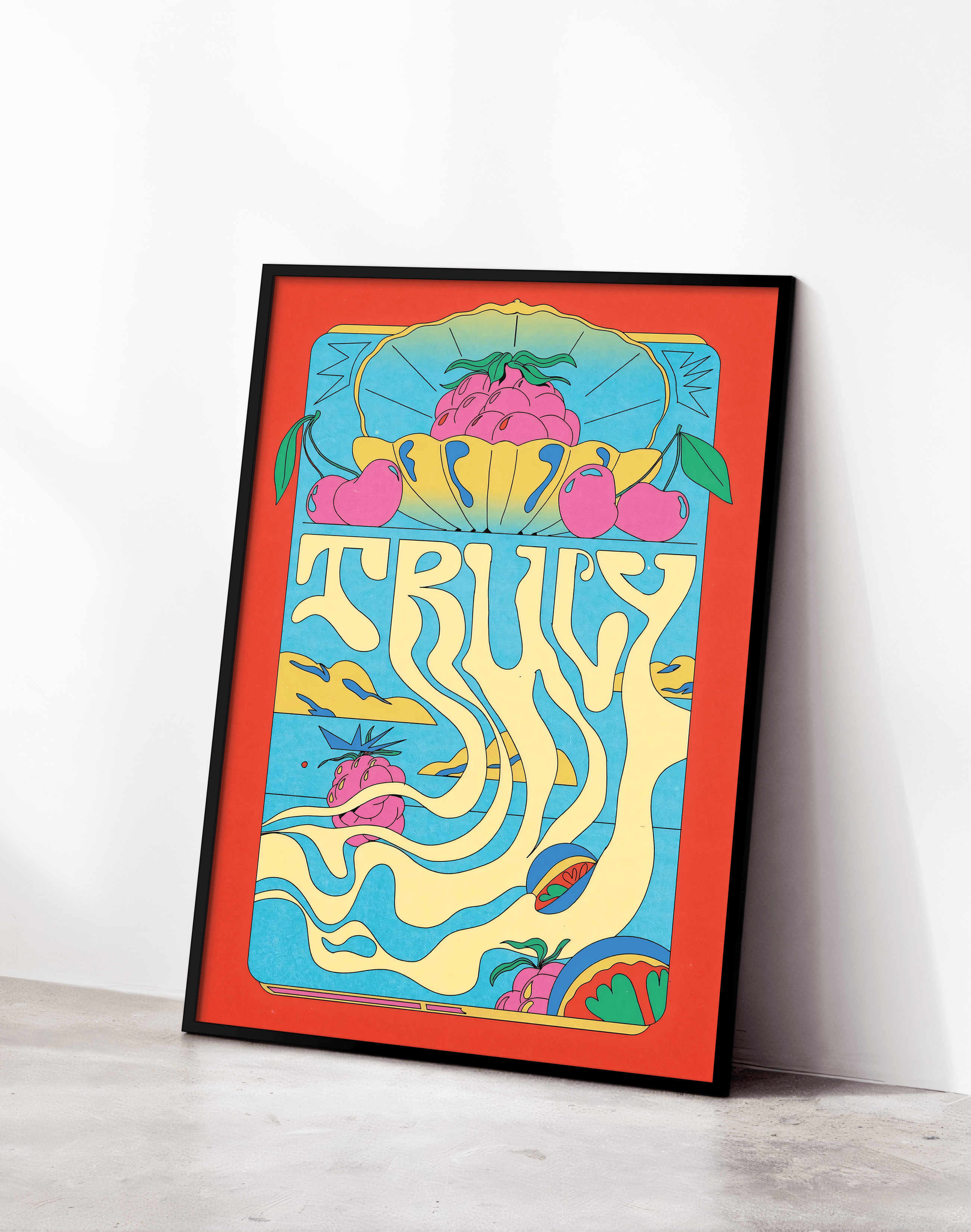 Truly Melt Modern Duvar Tablosu – Renkli Meyve ve Akışkan Tipografi Poster