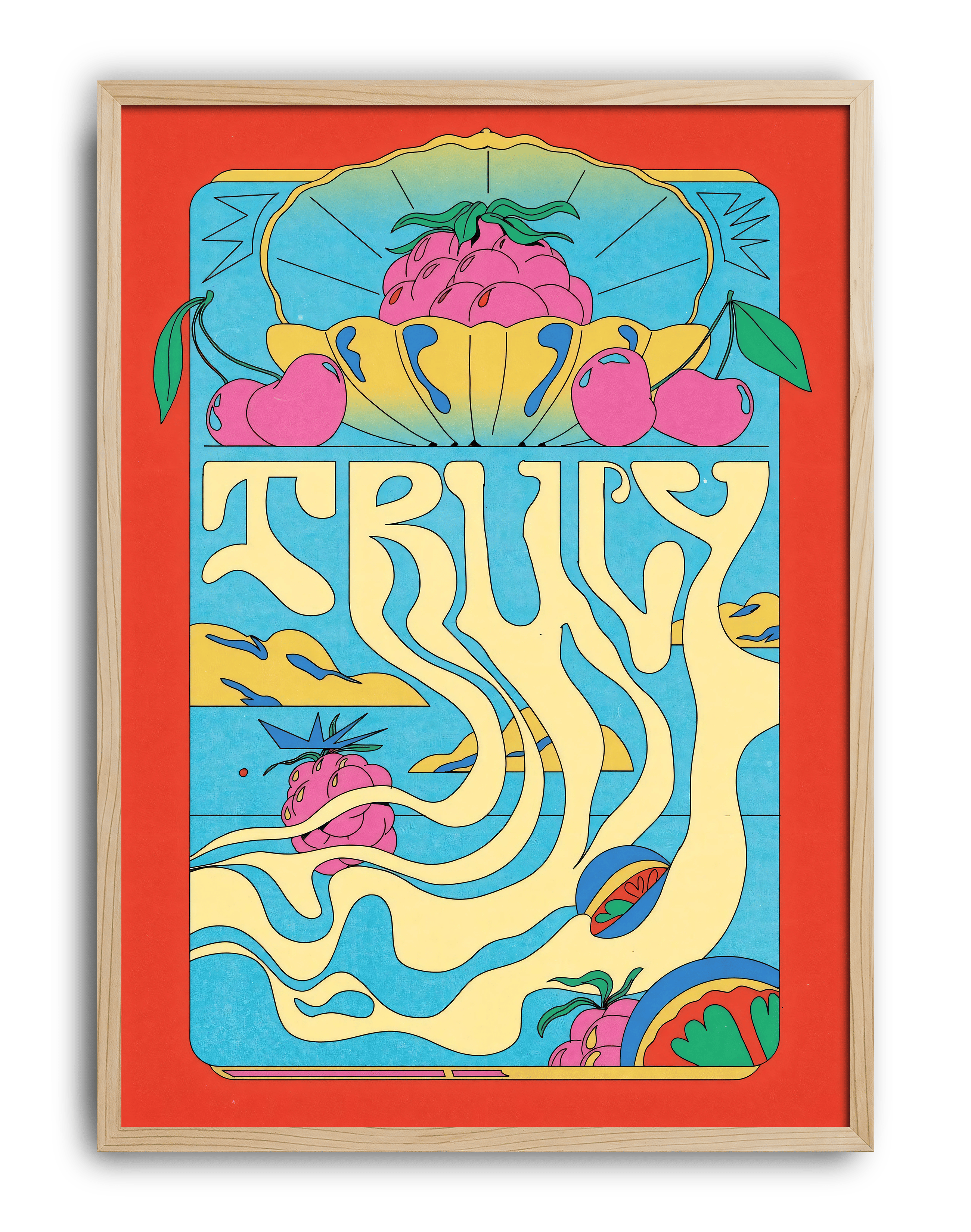 Truly Melt Modern Duvar Tablosu – Renkli Meyve ve Akışkan Tipografi Poster