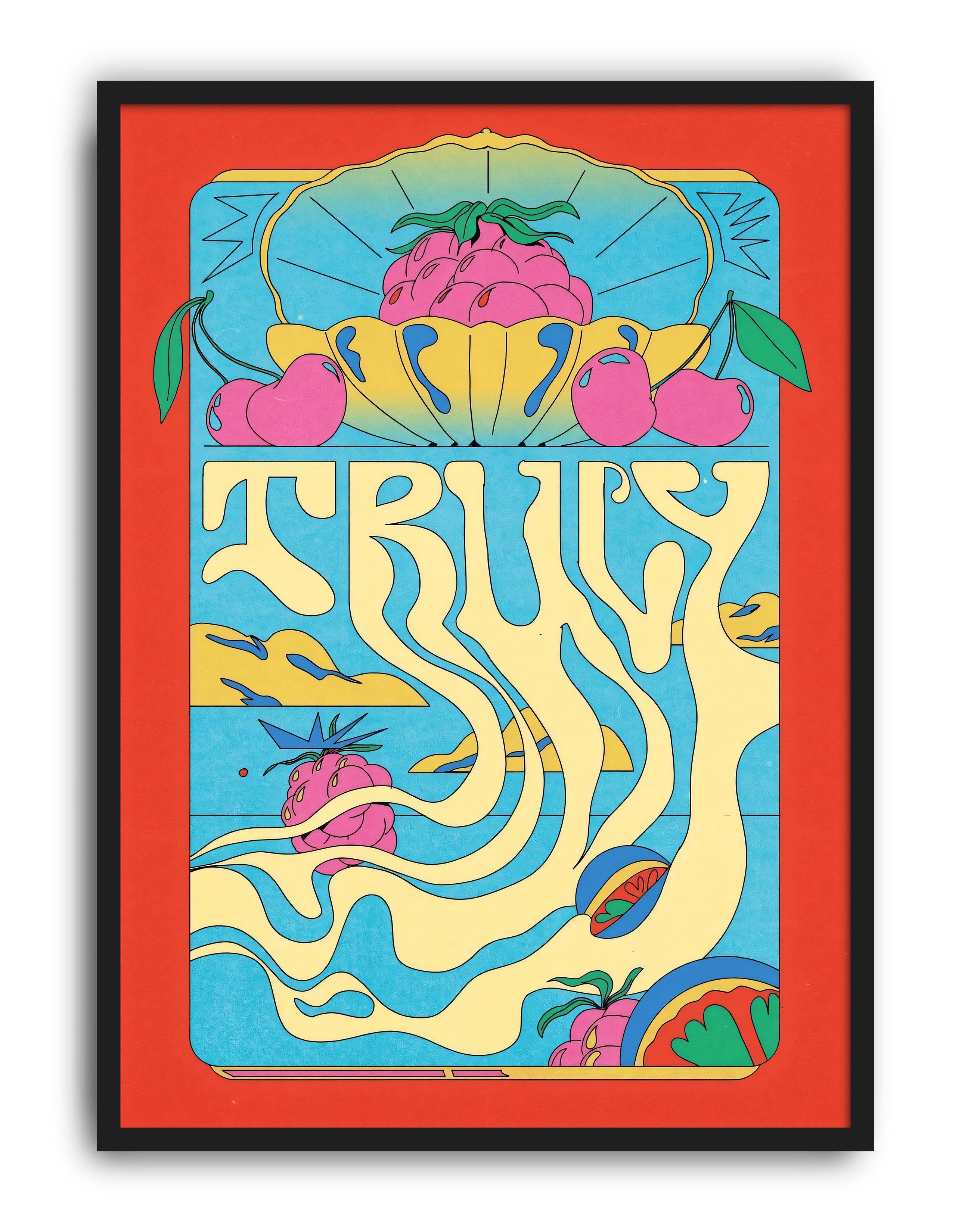 Truly Melt Modern Duvar Tablosu – Renkli Meyve ve Akışkan Tipografi Poster