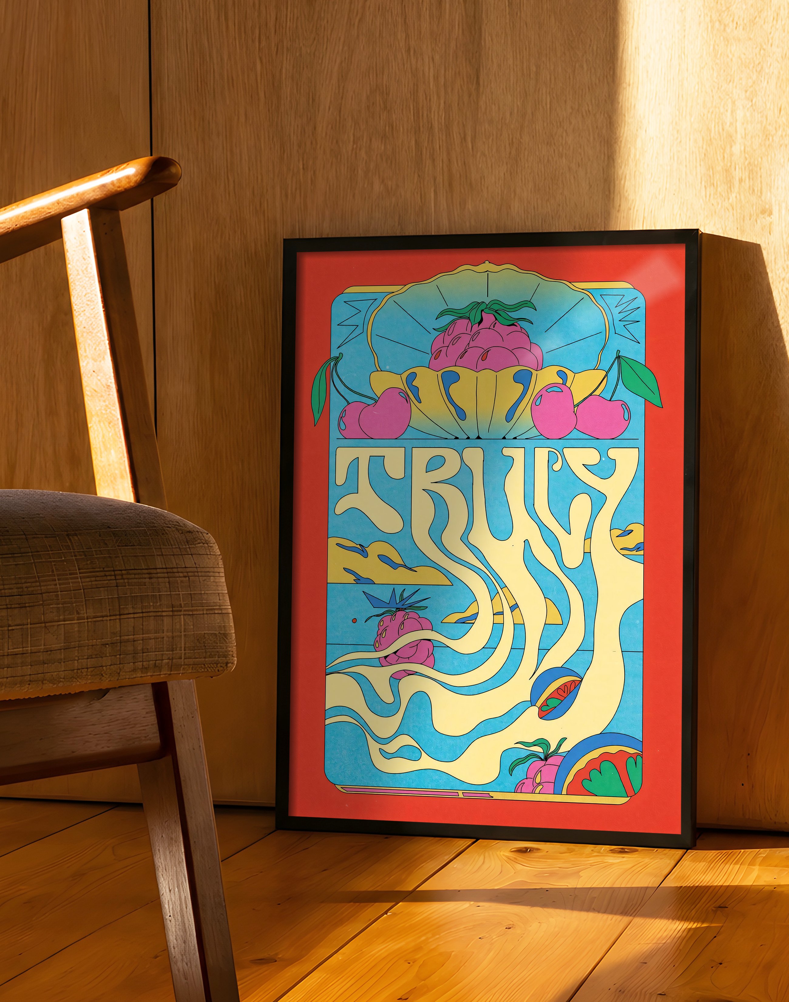 Truly Melt Modern Duvar Tablosu – Renkli Meyve ve Akışkan Tipografi Poster