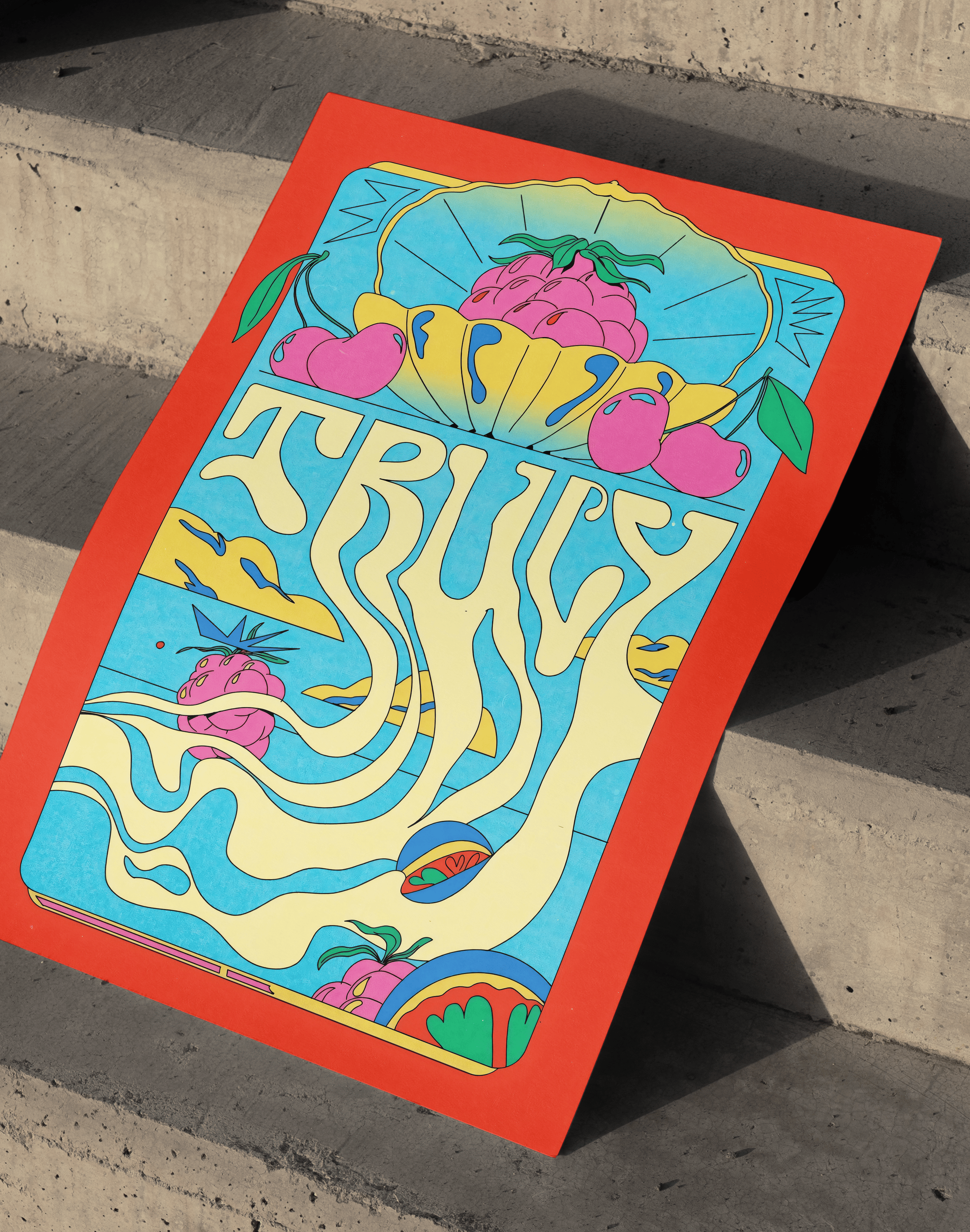 Truly Melt Modern Duvar Tablosu – Renkli Meyve ve Akışkan Tipografi Poster