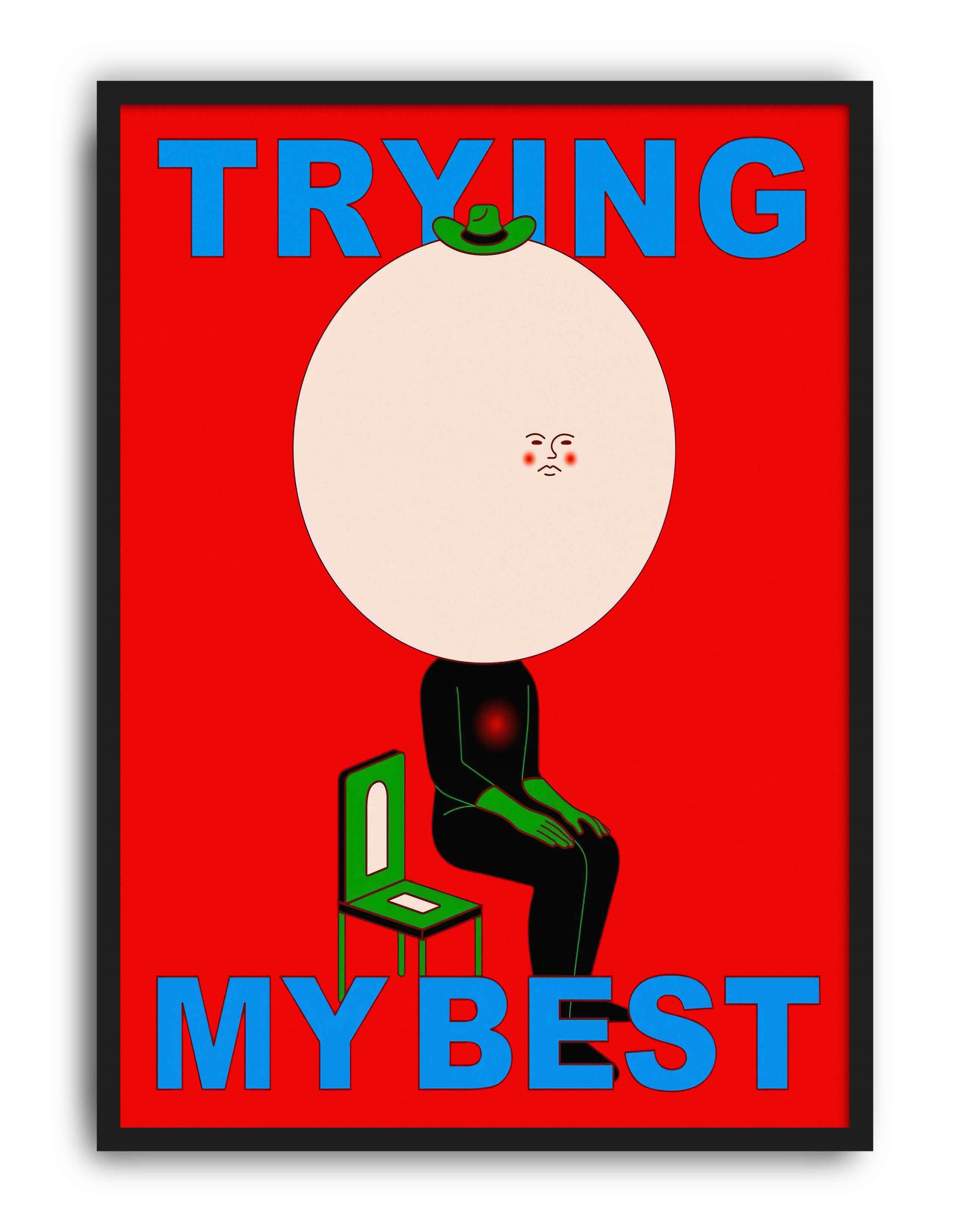 Trying My Best Modern Duvar Tablosu - Kırmızı Mavi Figüratif Poster