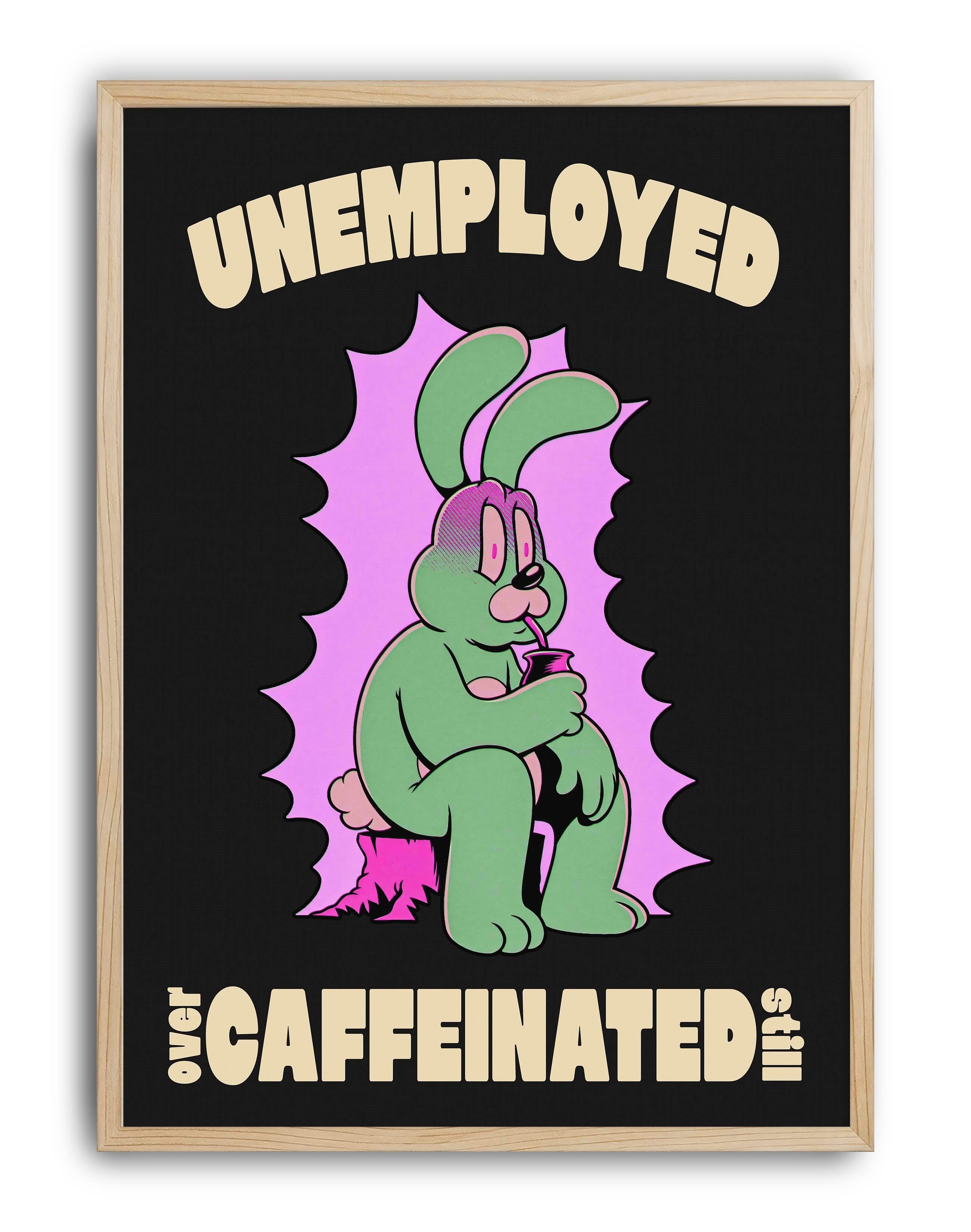 Unemployed Caffeinated Modern Duvar Tablosu - Yeşil Tavşan Figuratif Poster