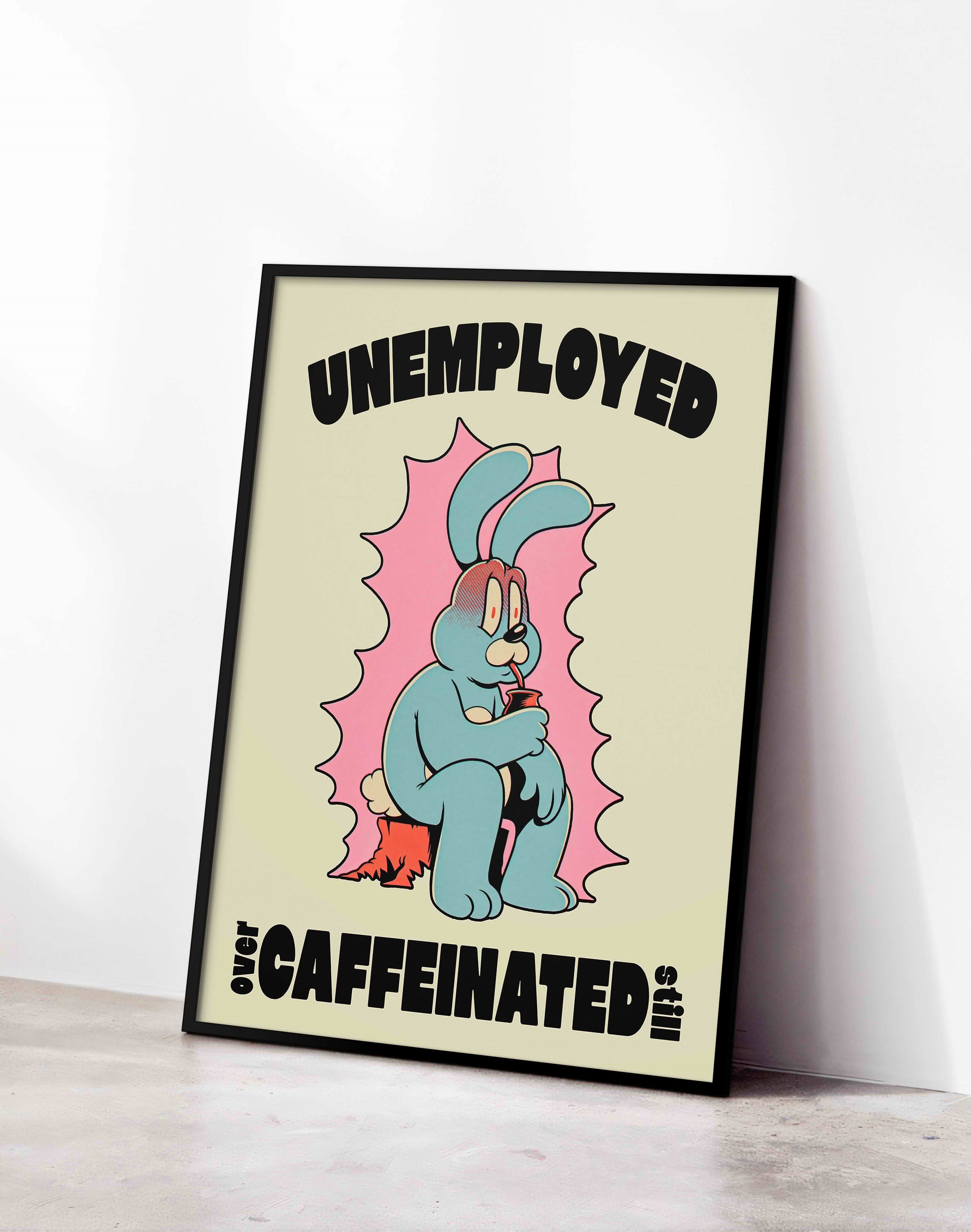 Unemployed Caffeinated Modern Duvar Tablosu - Mavi Tavşan Figüratif Poster