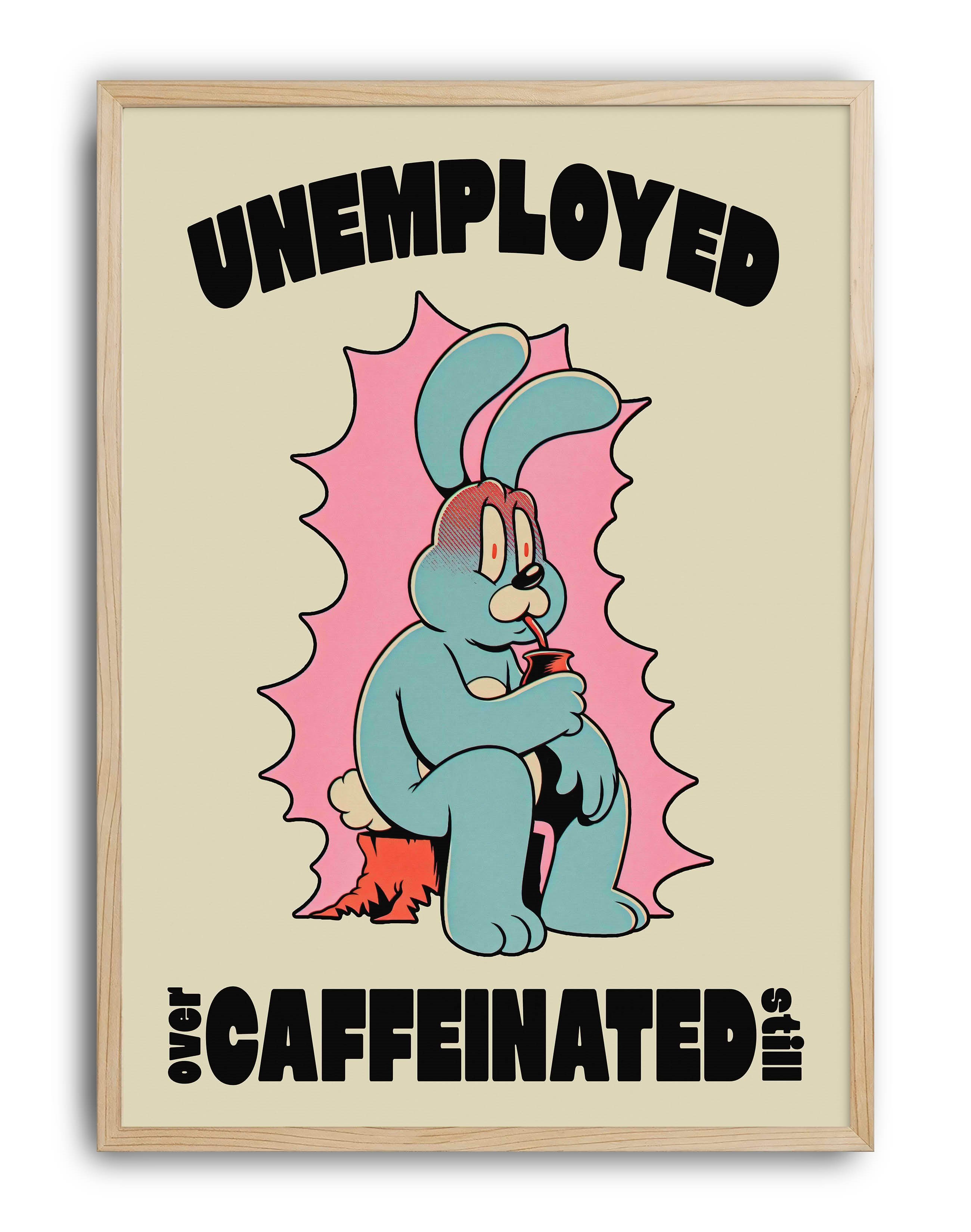 Unemployed Caffeinated Modern Duvar Tablosu - Mavi Tavşan Figüratif Poster