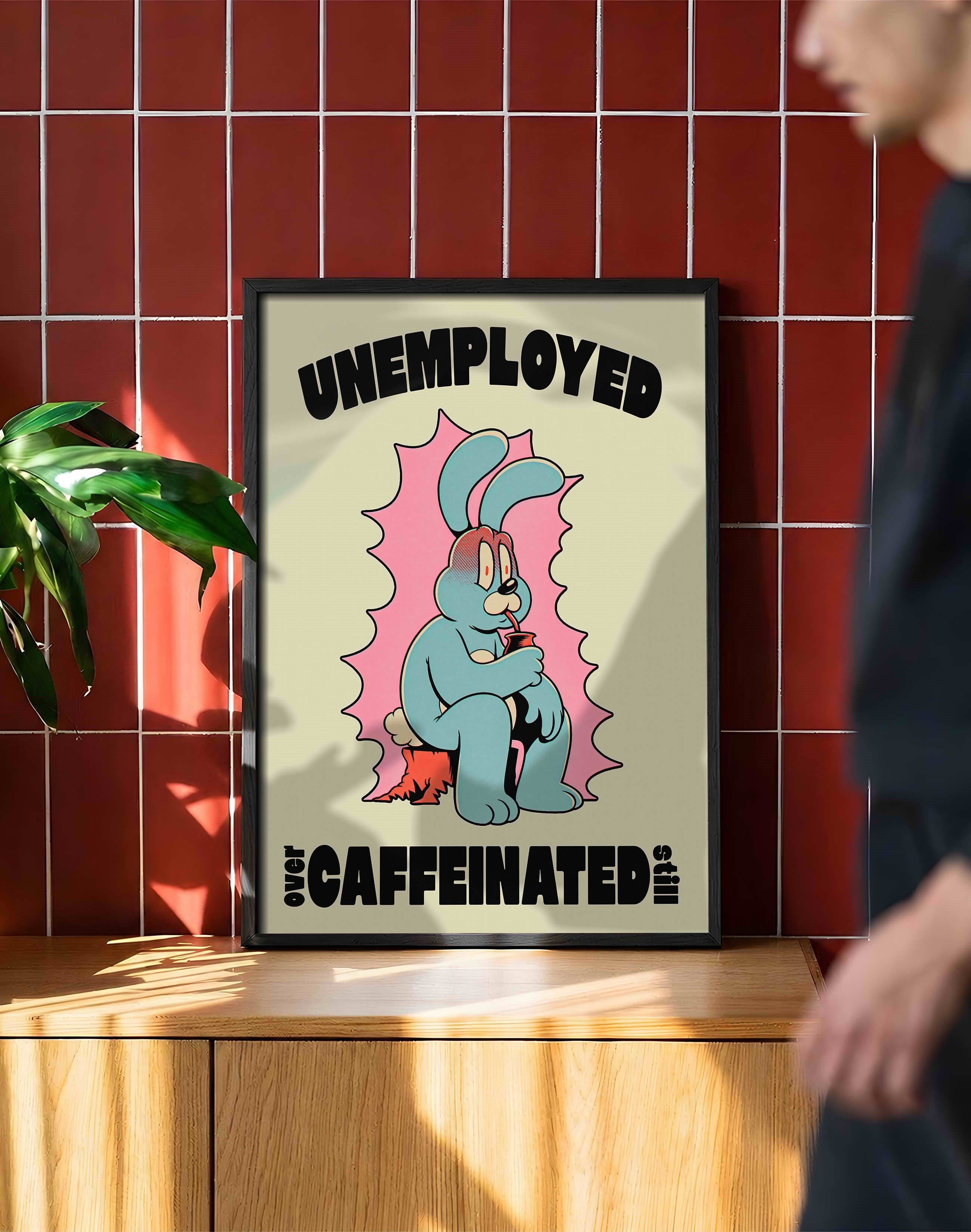 Unemployed Caffeinated Modern Duvar Tablosu - Mavi Tavşan Figüratif Poster