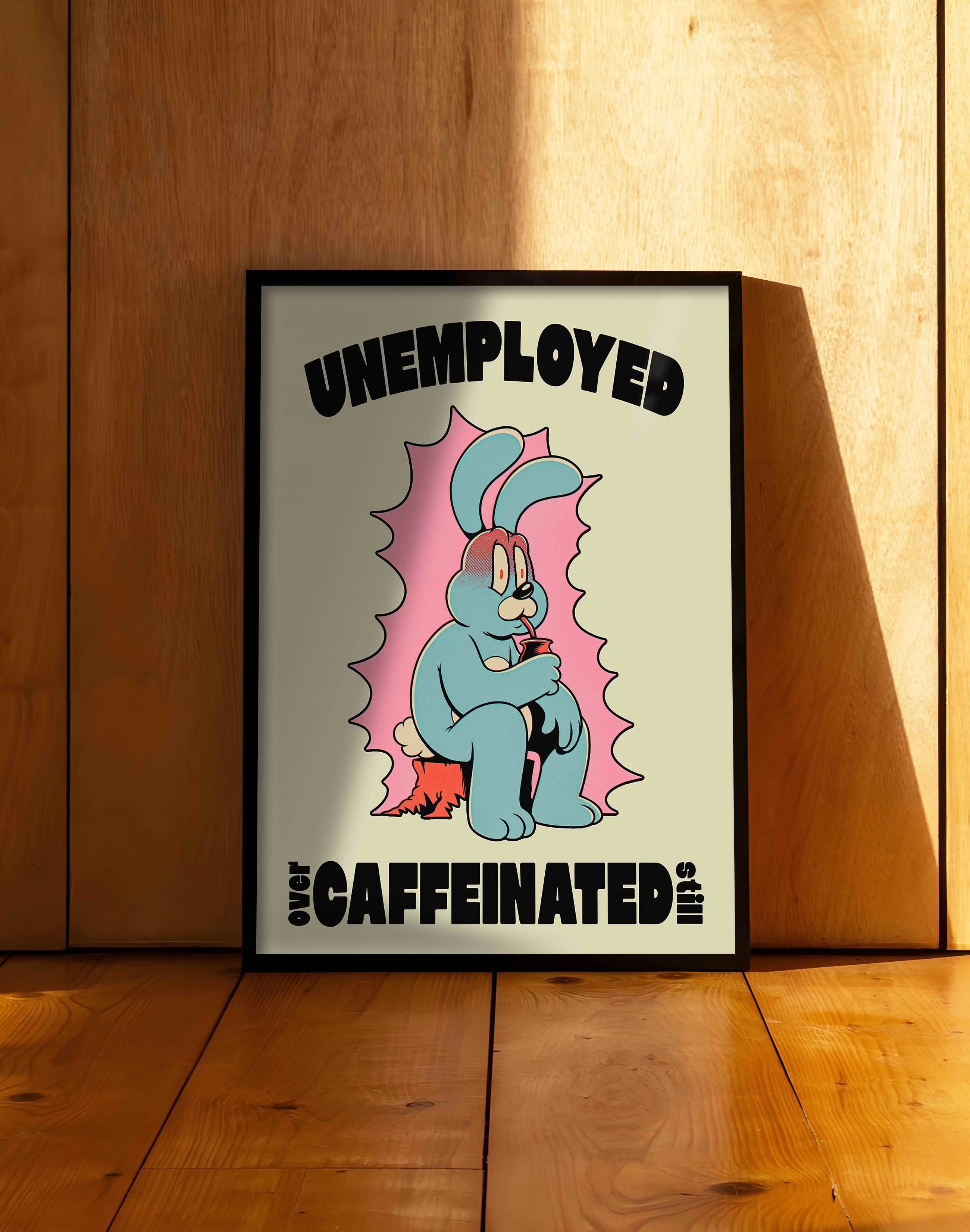 Unemployed Caffeinated Modern Duvar Tablosu - Mavi Tavşan Figüratif Poster