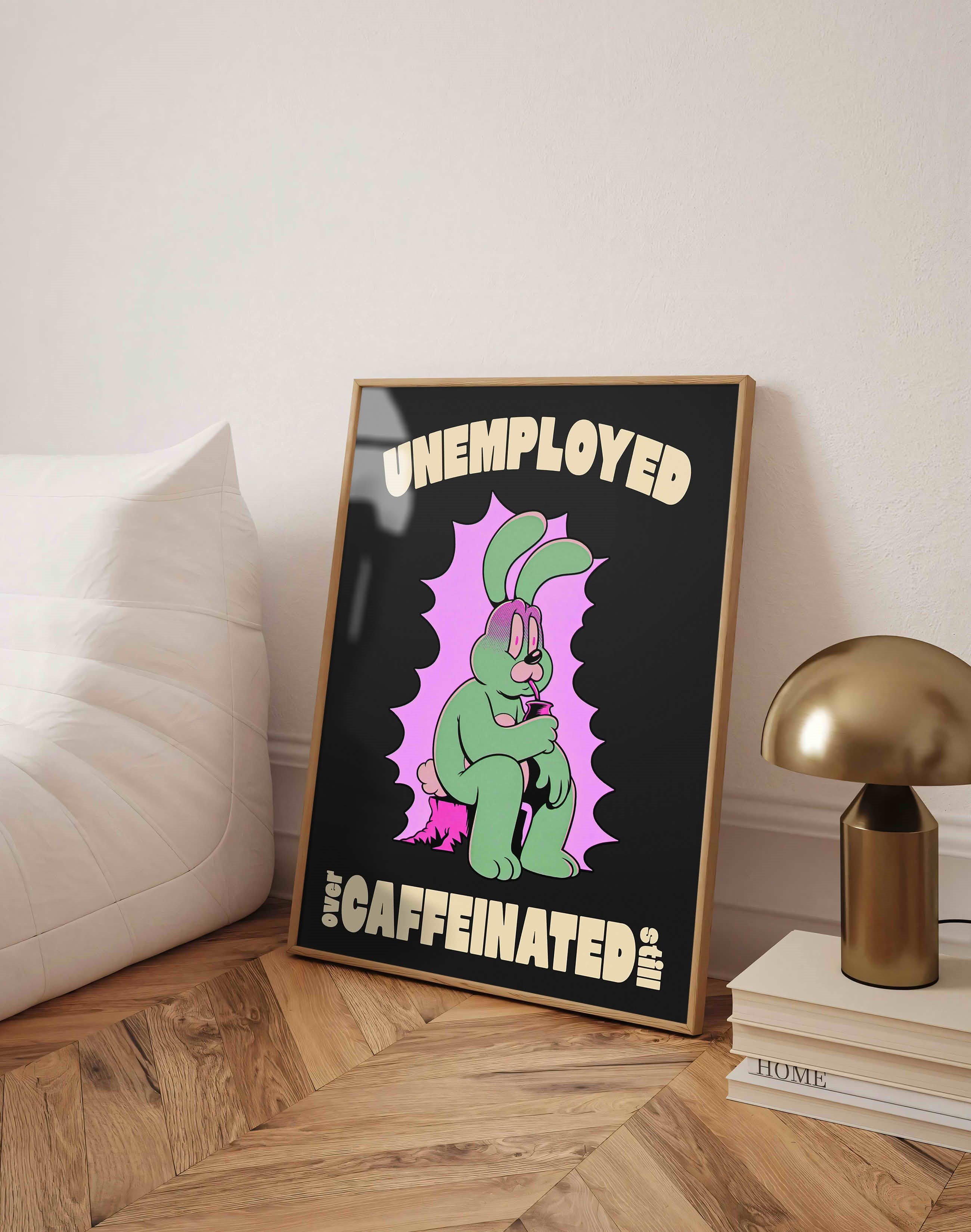 Unemployed Caffeinated Modern Duvar Tablosu - Yeşil Tavşan Figuratif Poster
