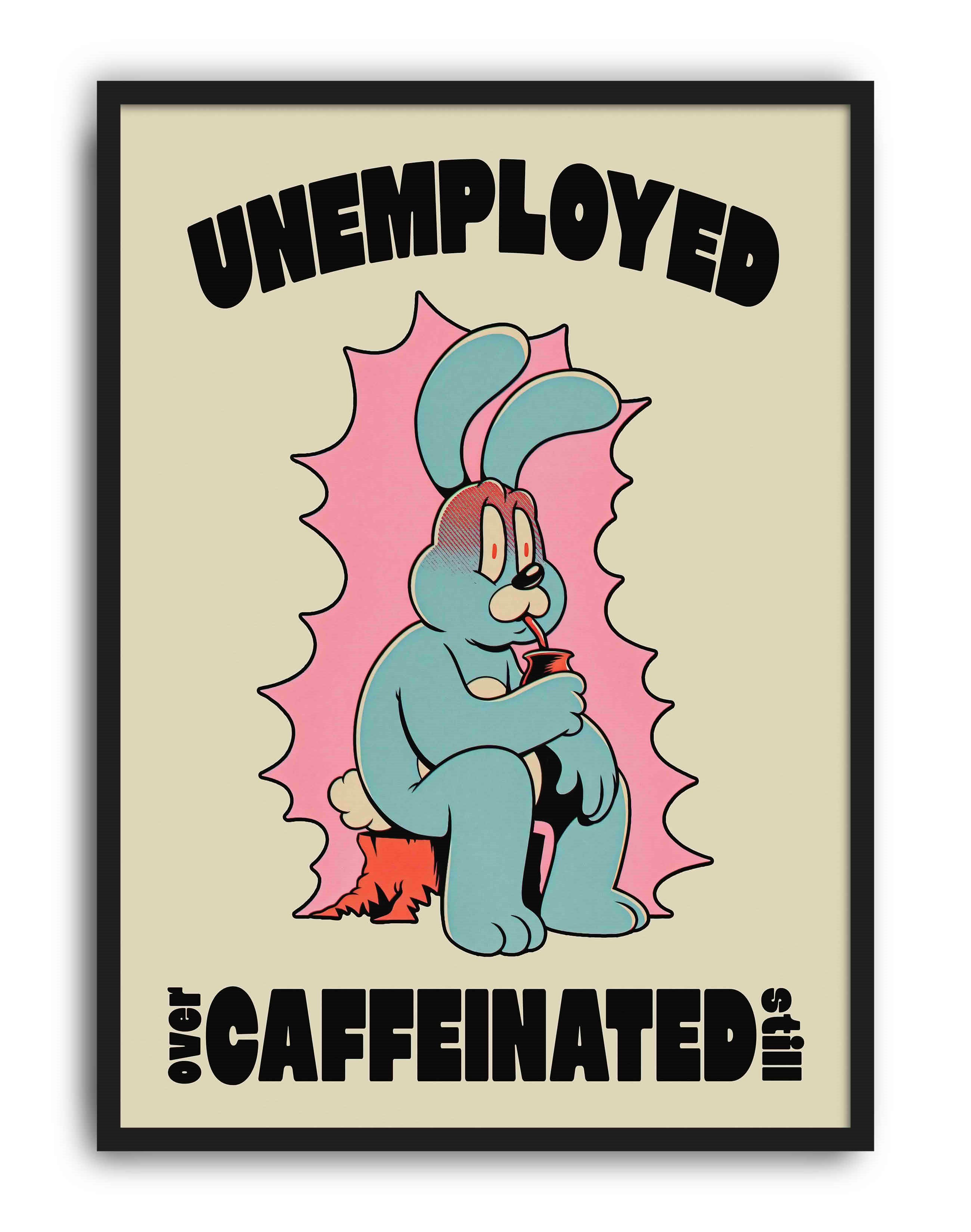 Unemployed Caffeinated Modern Duvar Tablosu - Mavi Tavşan Figüratif Poster