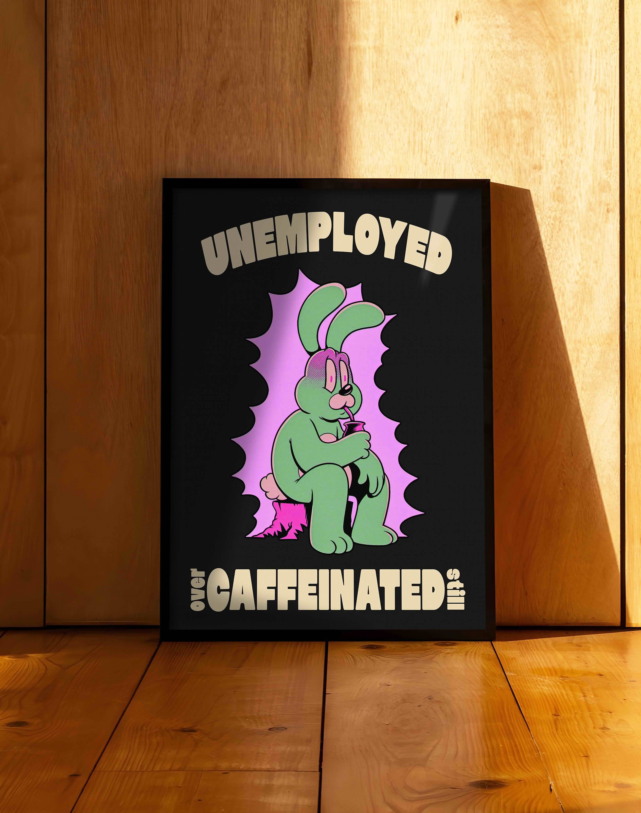 Unemployed Caffeinated Modern Duvar Tablosu - Yeşil Tavşan Figuratif Poster