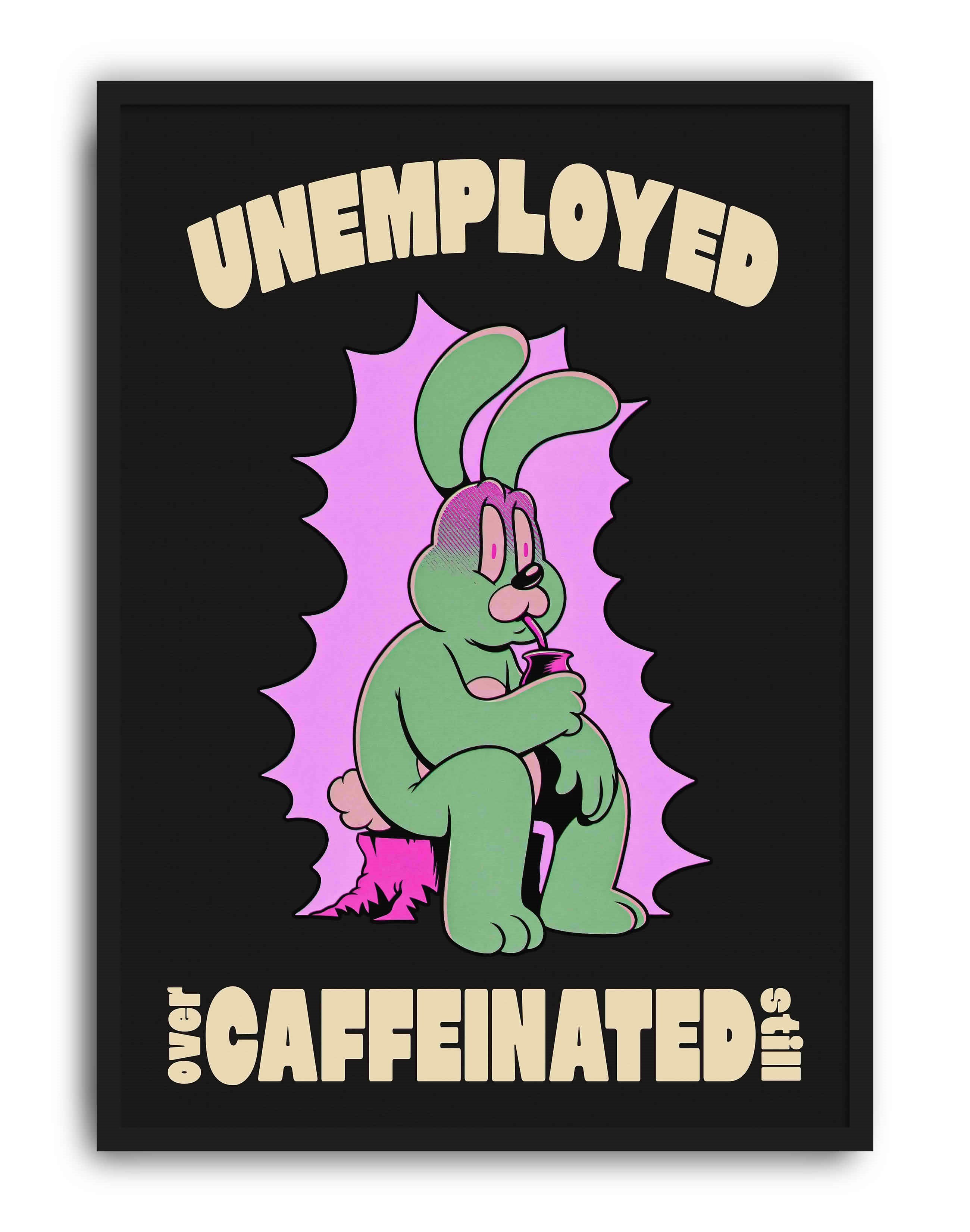 Unemployed Caffeinated Modern Duvar Tablosu - Yeşil Tavşan Figuratif Poster