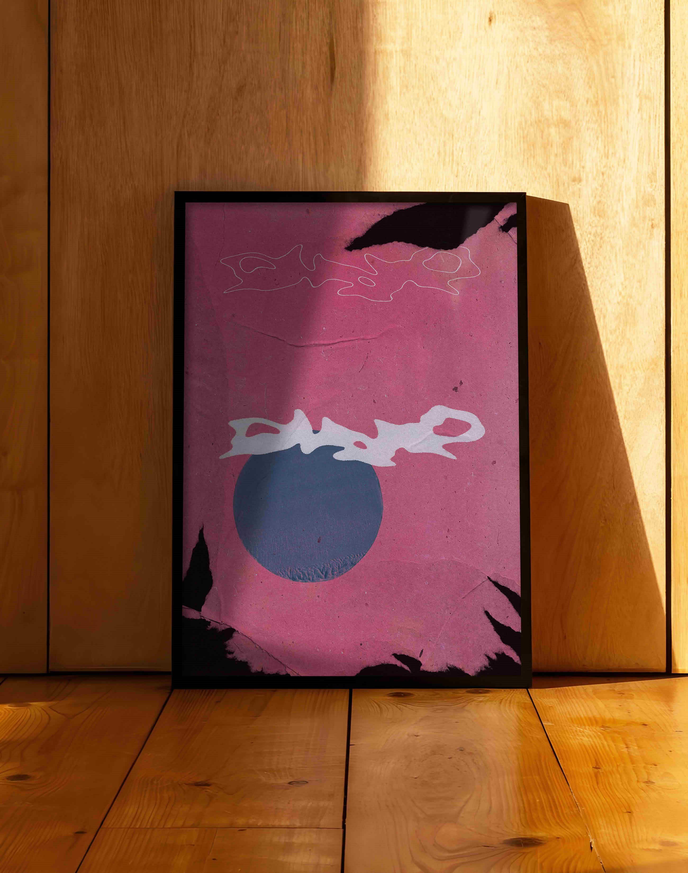 Untouchable Pink Orbit Pembe Soyut Kolaj Duvar Tablosu