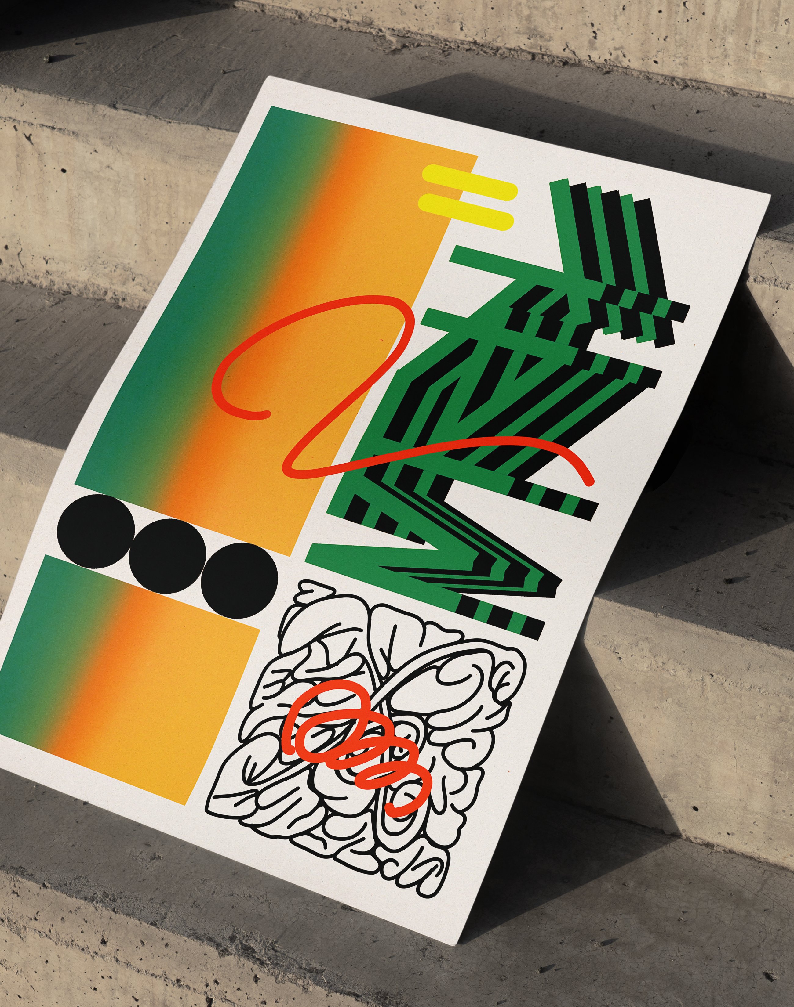 Urban Grid Modern Duvar Tablosu – Yeşil Turuncu Abstract Grafik Poster