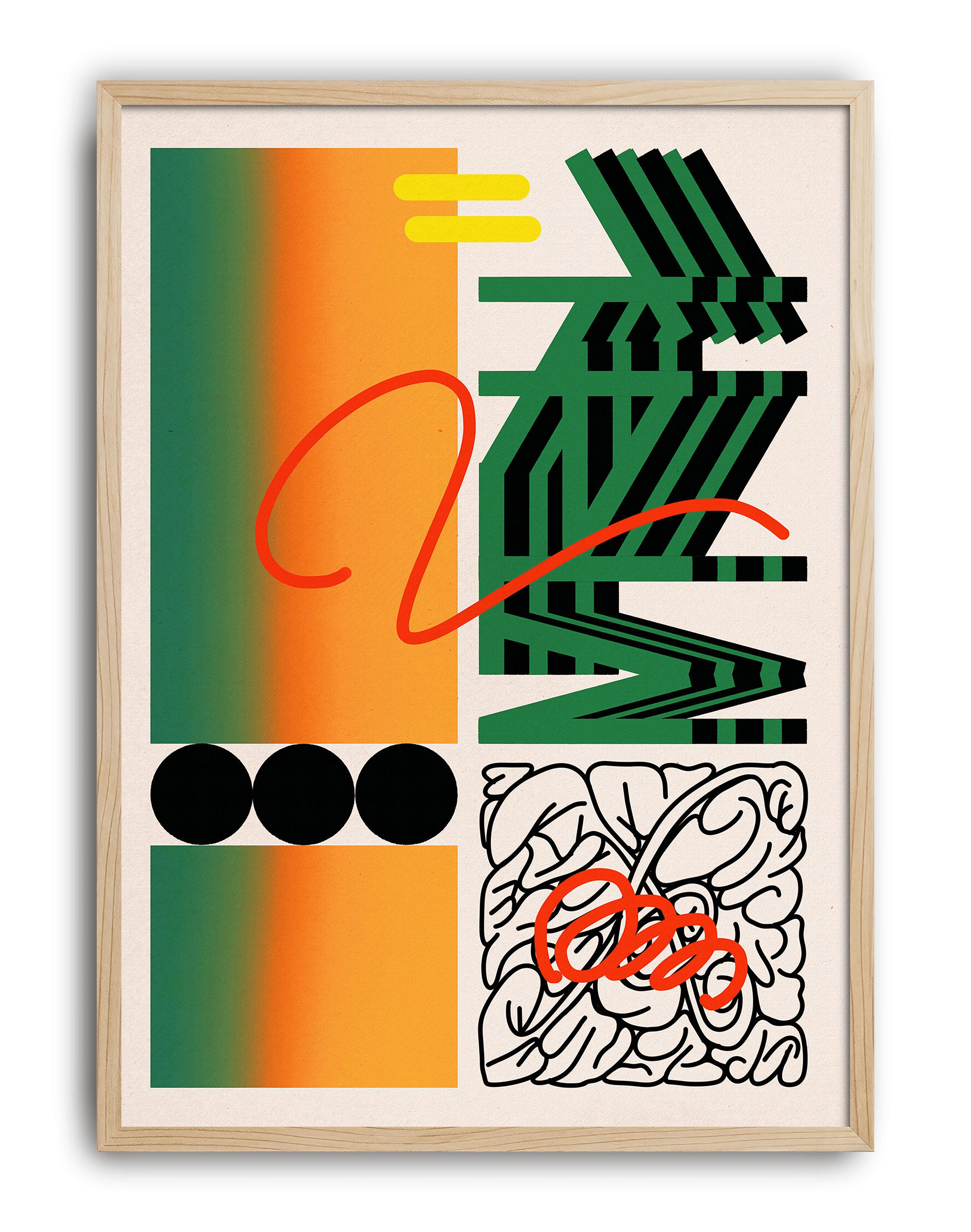 Urban Grid Modern Duvar Tablosu – Yeşil Turuncu Abstract Grafik Poster