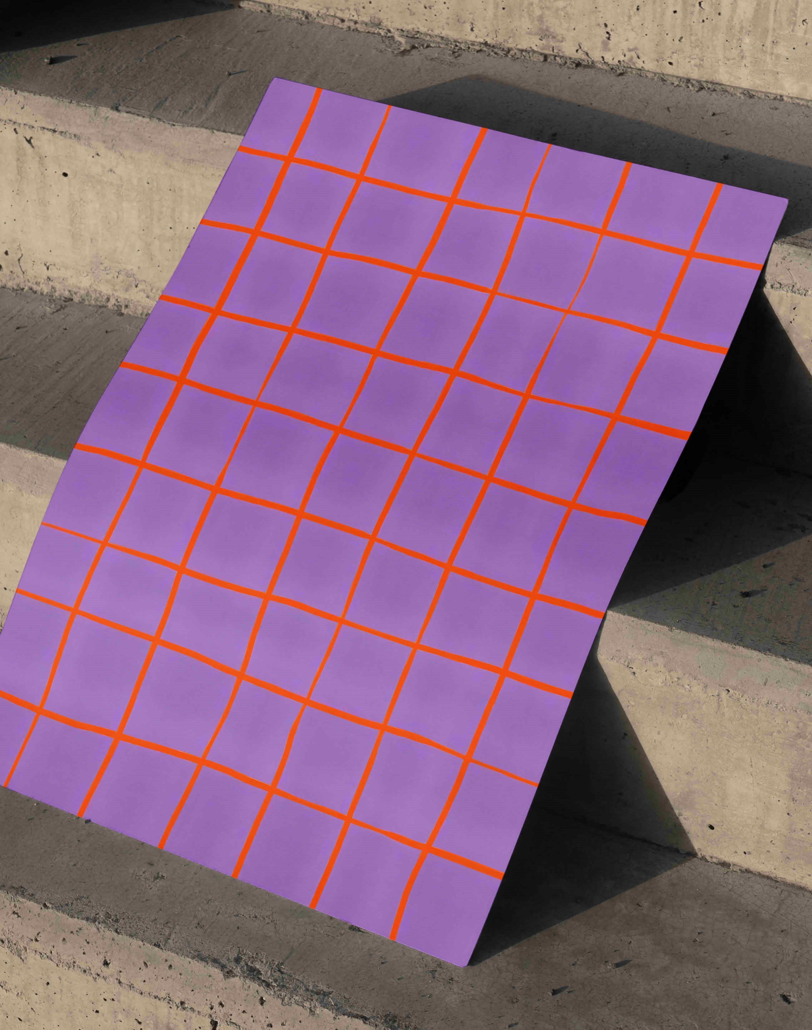 Violet Grid Lila Turuncu Geometrik Duvar Tablosu