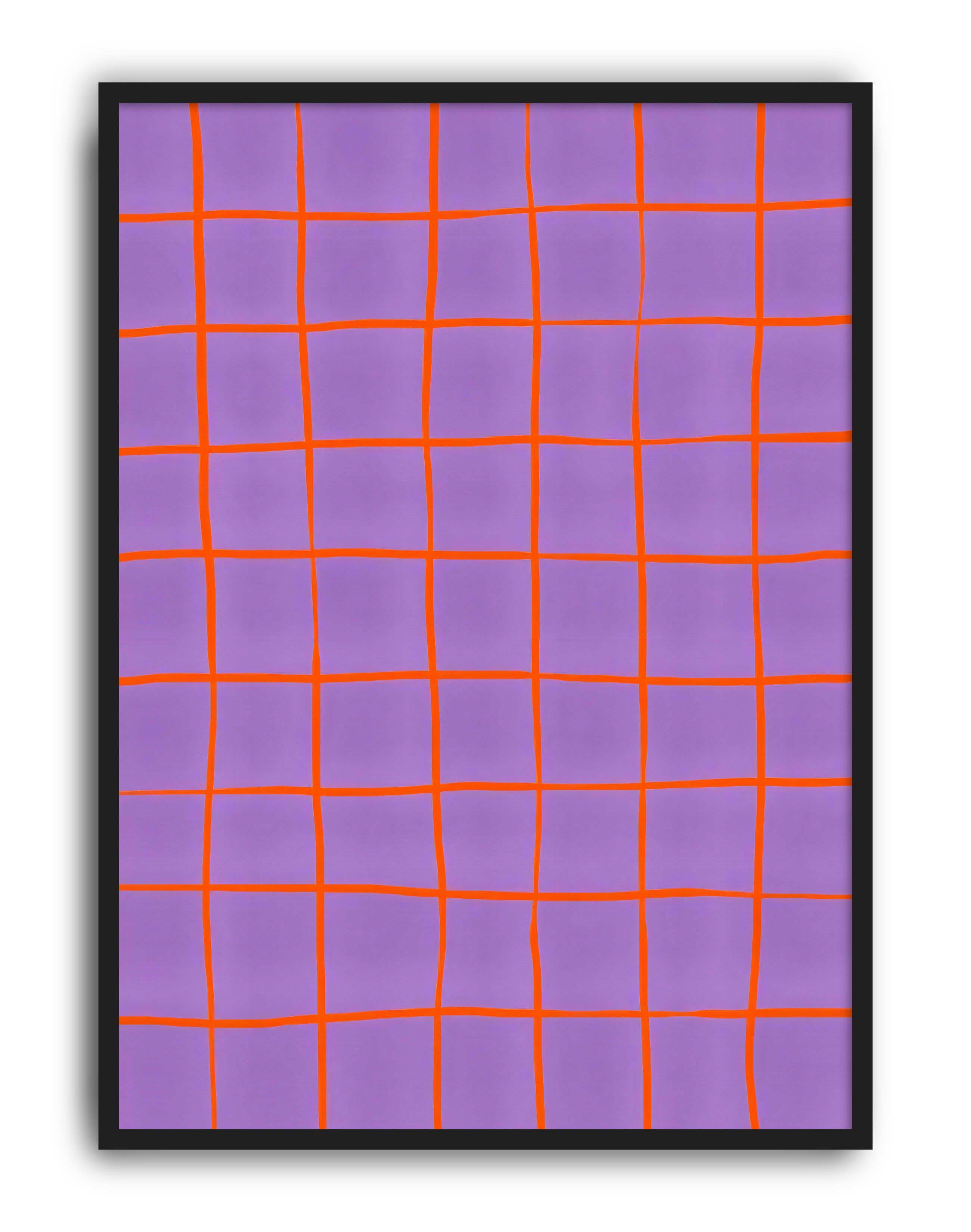 Violet Grid Lila Turuncu Geometrik Duvar Tablosu