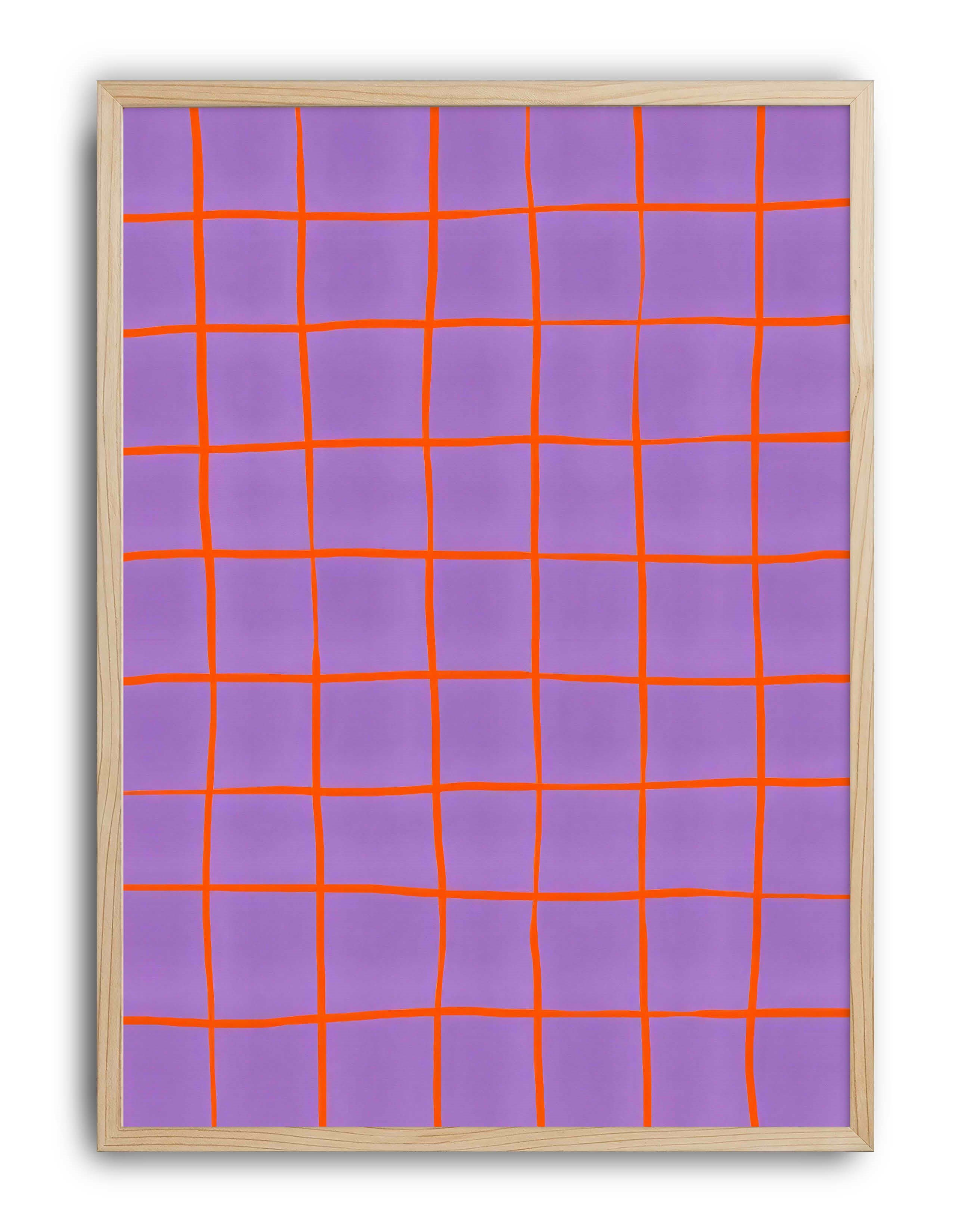 Violet Grid Lila Turuncu Geometrik Duvar Tablosu