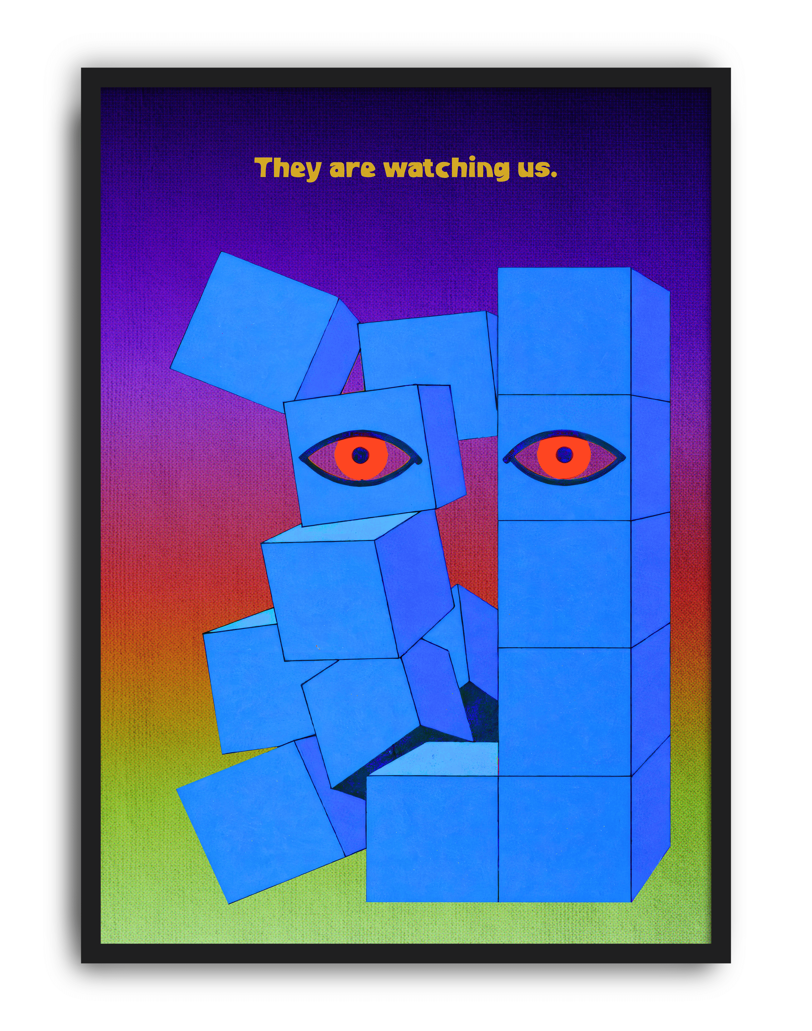 Watcher Blocks Modern Duvar Tablosu – Mavi Geometrik Göz Poster