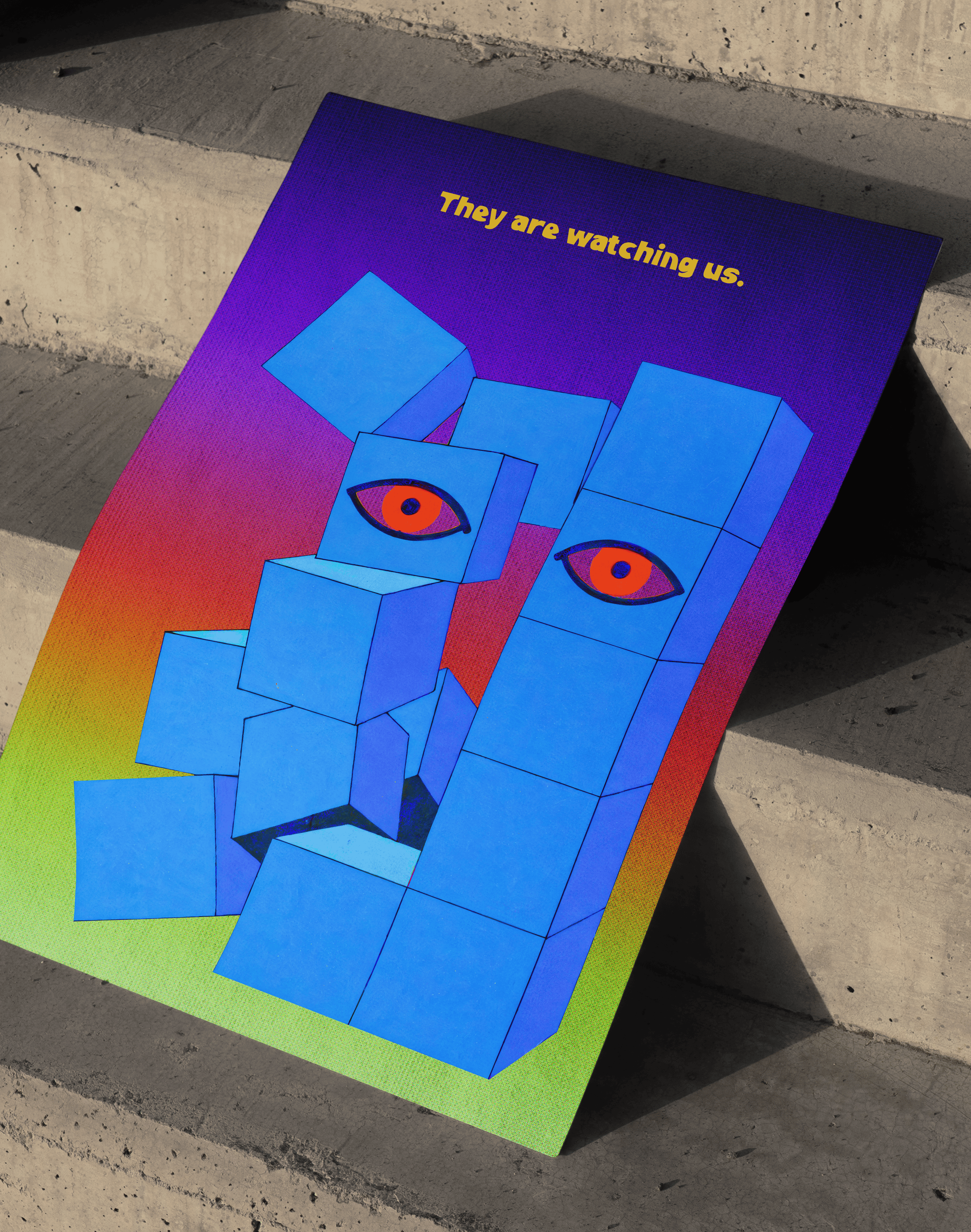 Watcher Blocks Modern Duvar Tablosu – Mavi Geometrik Göz Poster