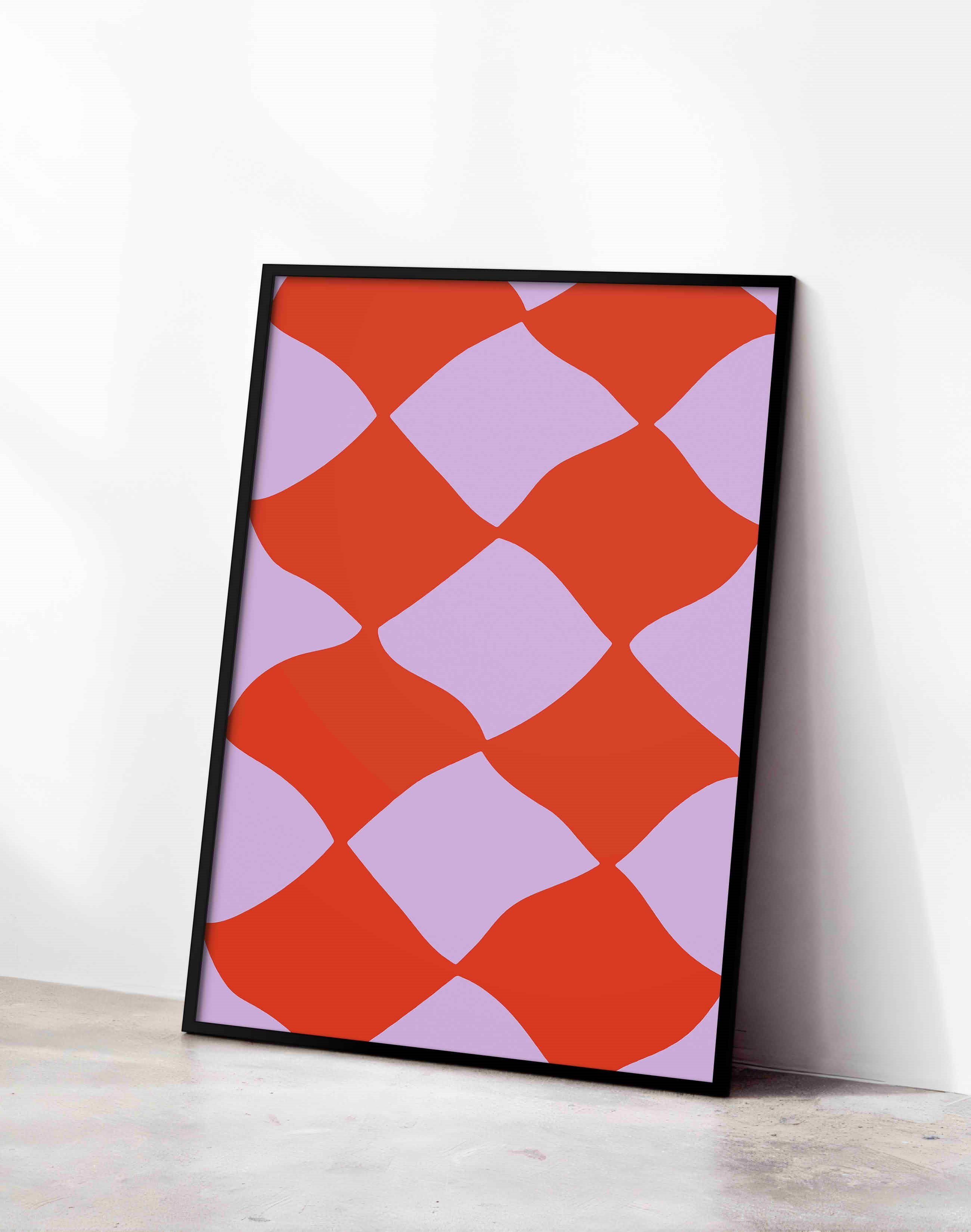 Wave Grid Kırmızı Lila Geometrik Duvar Tablosu