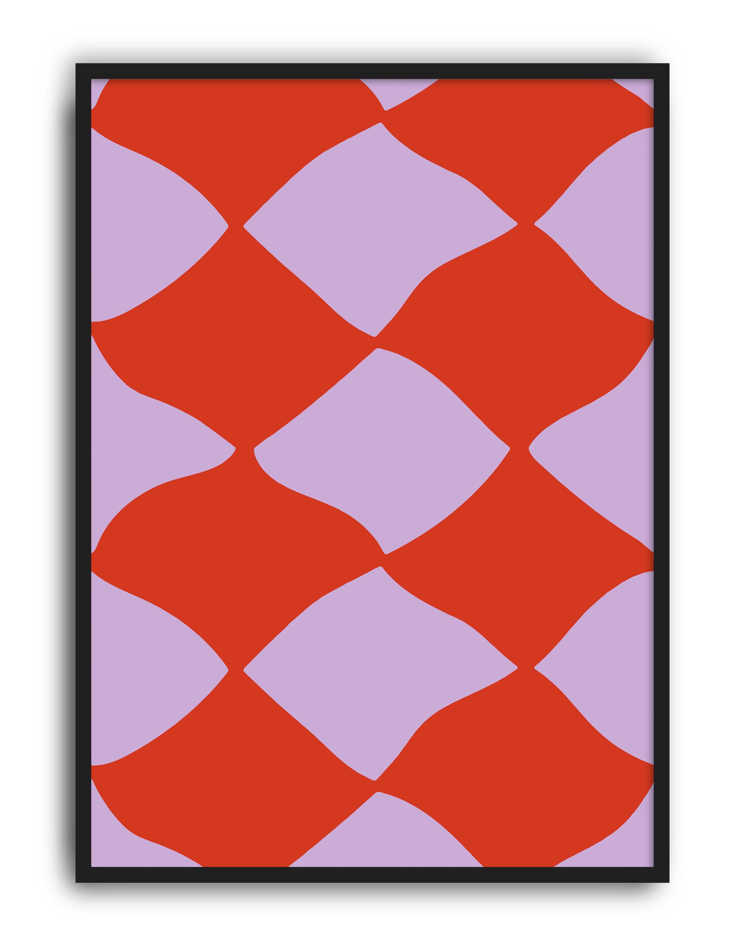Wave Grid Kırmızı Lila Geometrik Duvar Tablosu