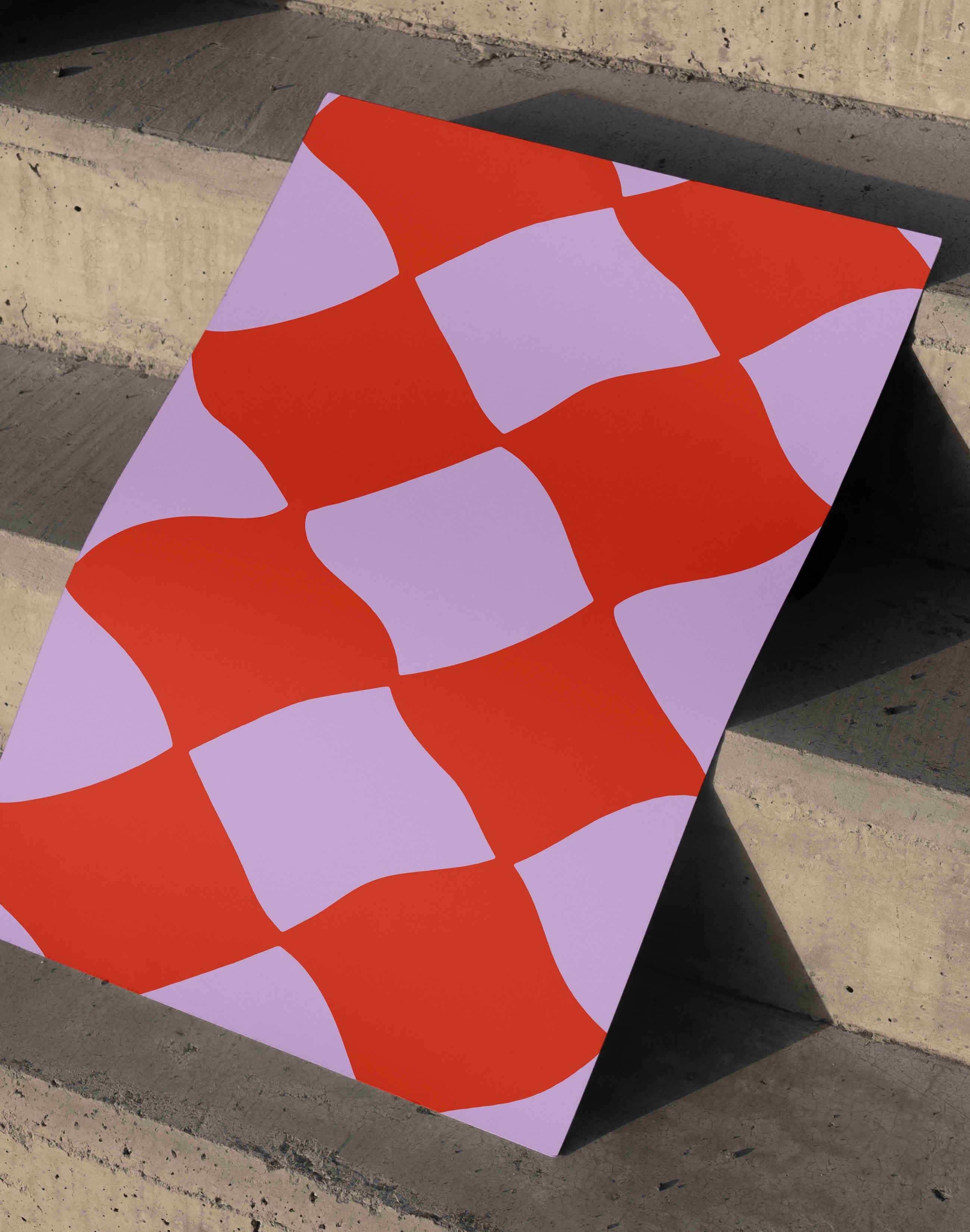 Wave Grid Kırmızı Lila Geometrik Duvar Tablosu