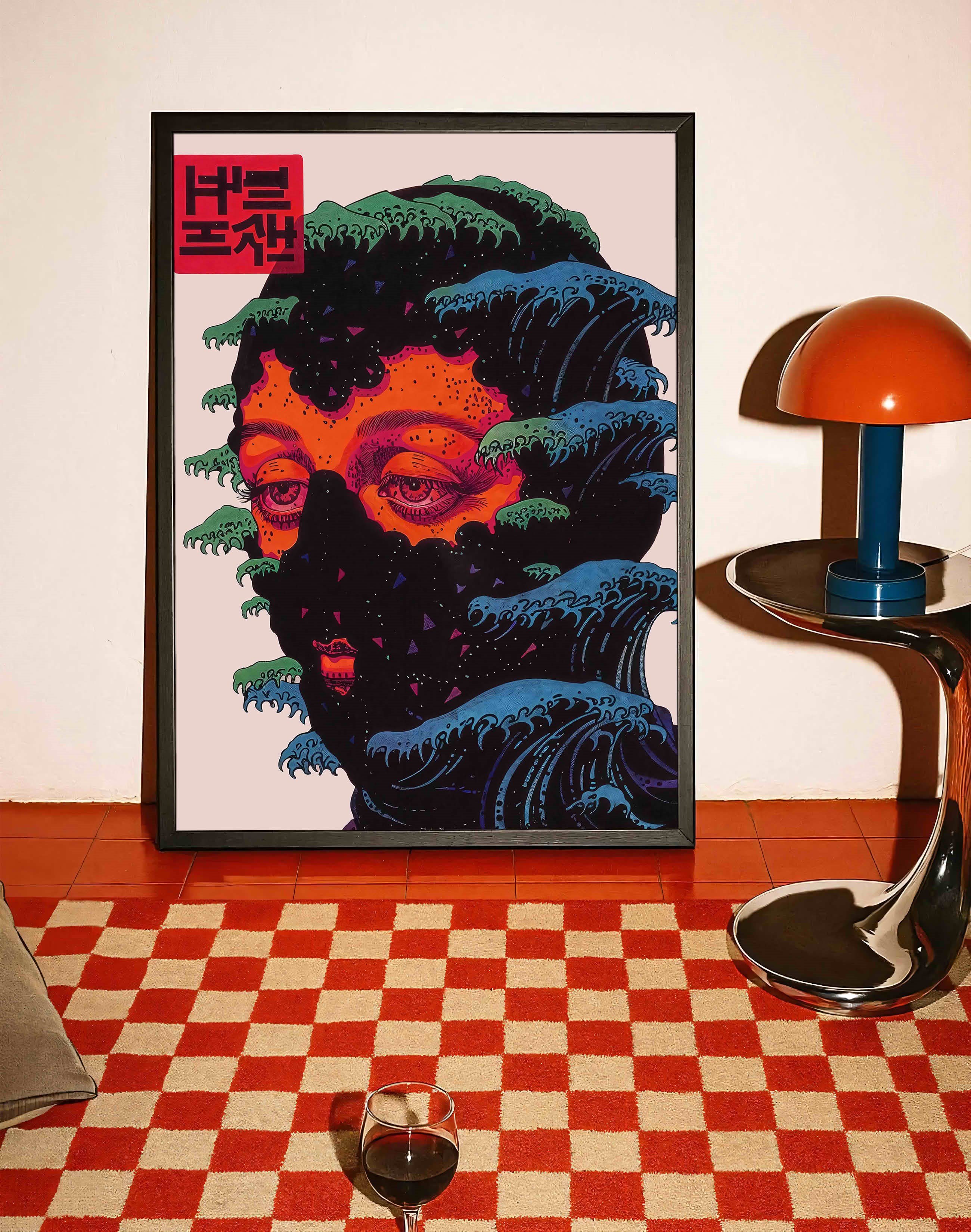 Wave Muse Mavi Turuncu Sürreal Figüratif Duvar Tablosu - Tipgrafik Poster